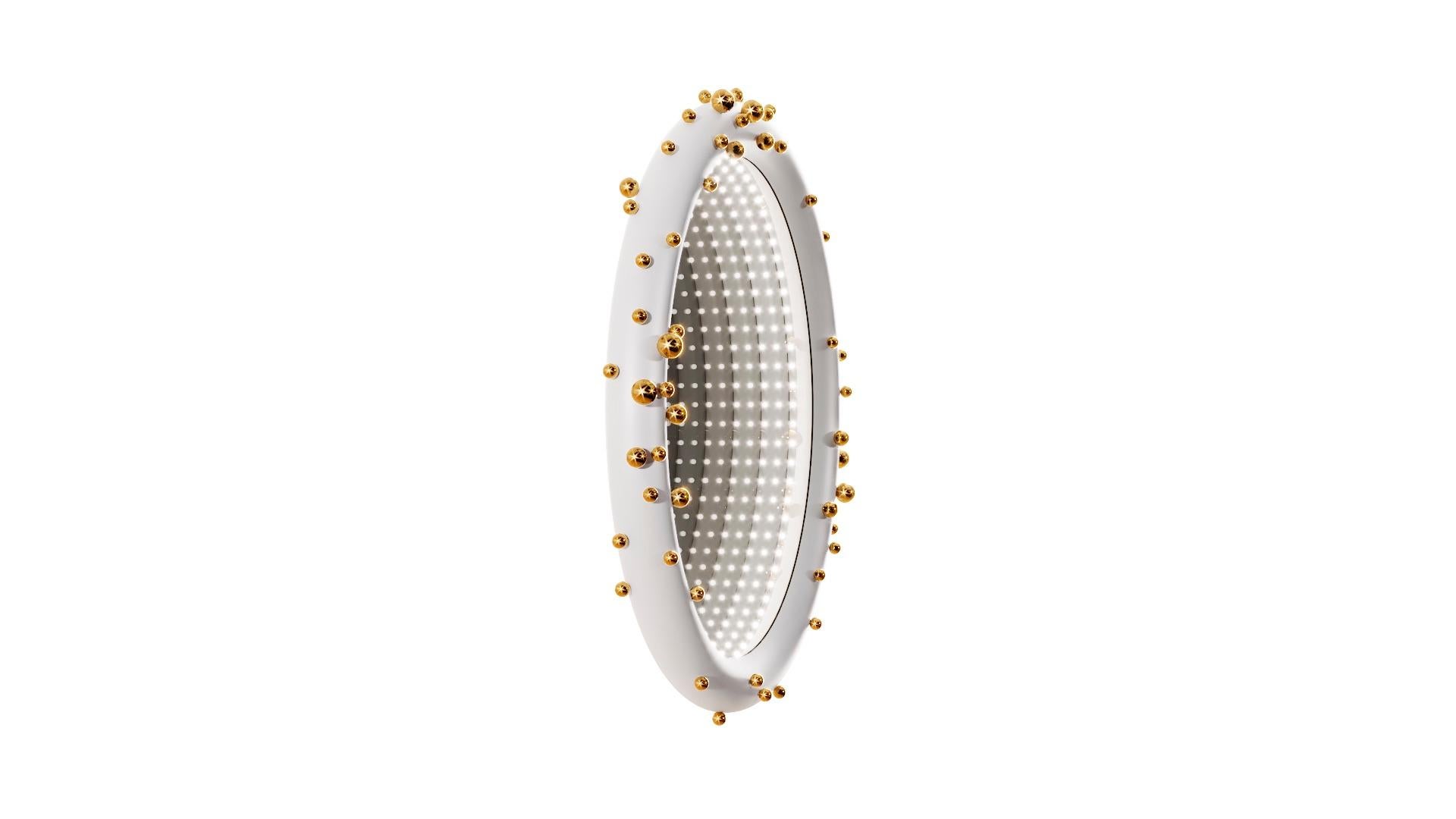 Modern Oasis White Mirror with Infinity Lights and Brass Balls by Richard Hutten For Sale