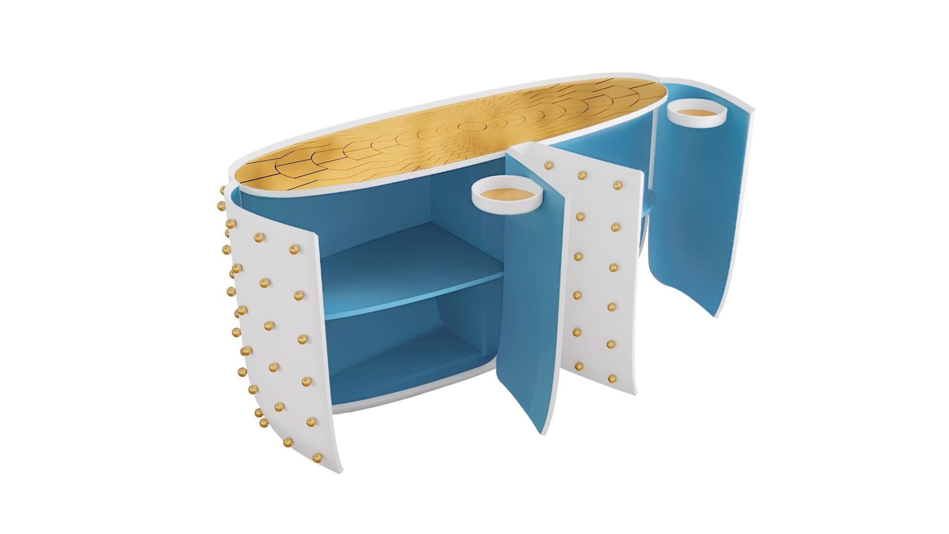 Oasis Weißer Sideboard-Schrank mit Messingkugeln von Richard Hutten (Moderne) im Angebot