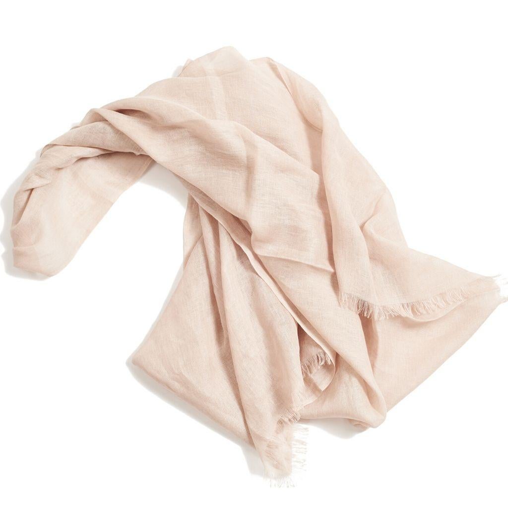 Oat Cream Soft Classic Large Artisanal Linen Handwoven Scarf For Sale 3