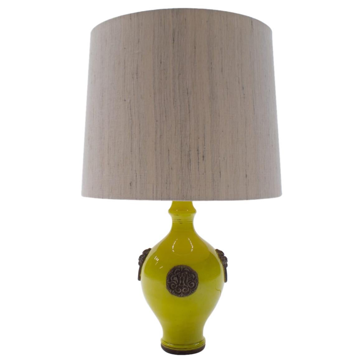 Oatmeal and Yellow Gilt Glazed Ceramic Table Lamp by Ugo Zaccagnini, Italy 1960s For Sale