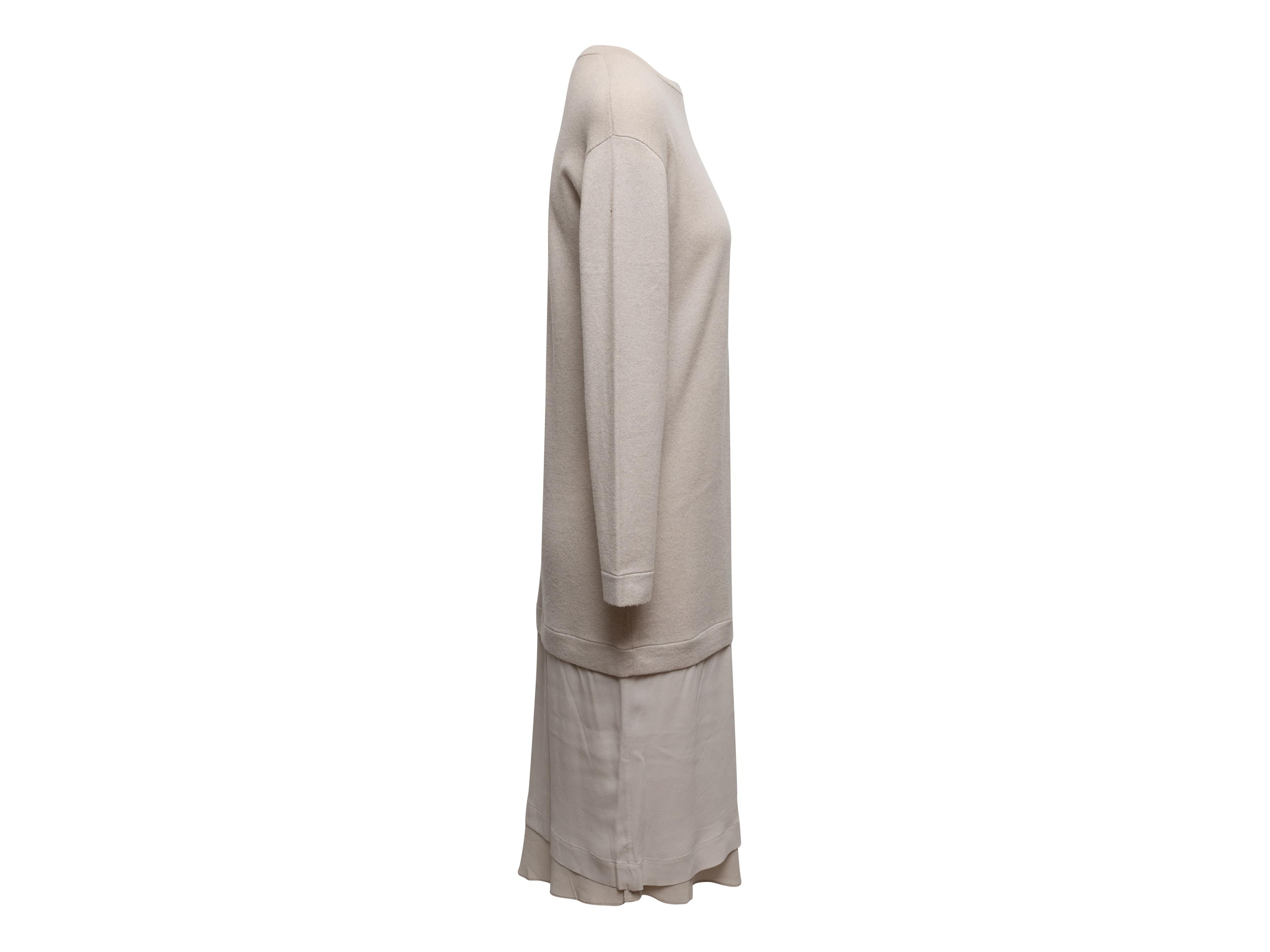 Brown Oatmeal Brunello Cucinelli Cashmere & Silk Layered Dress Size US S For Sale