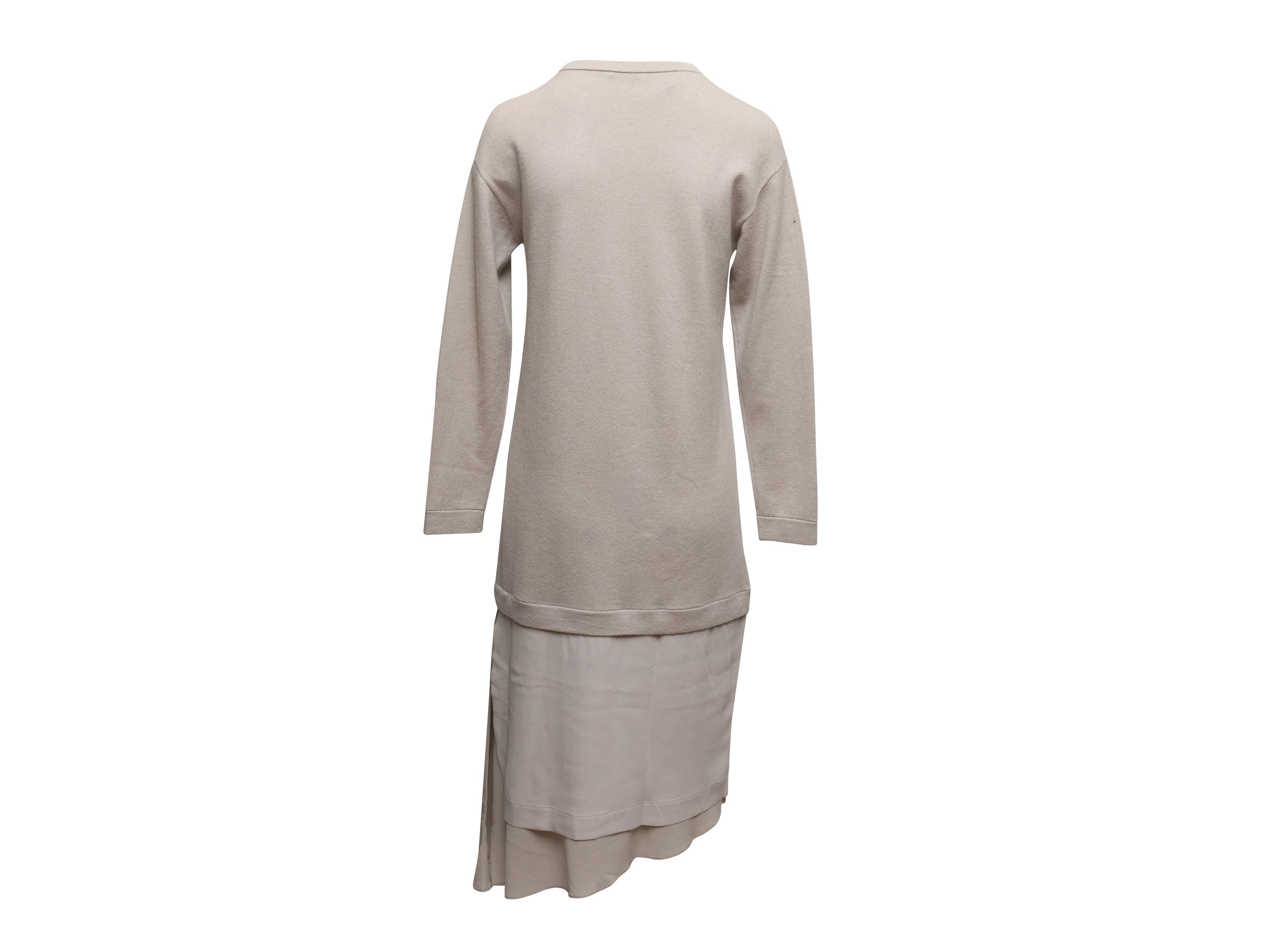 Oatmeal Brunello Cucinelli Cashmere & Silk Layered Dress Size US S In Good Condition For Sale In New York, NY