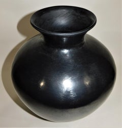 Oaxaca Mexico Large Black Art Pottery Vase Signed Dona Rosa
