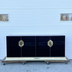 O.B. Solie for Ello Black Glass and Brass Sideboard