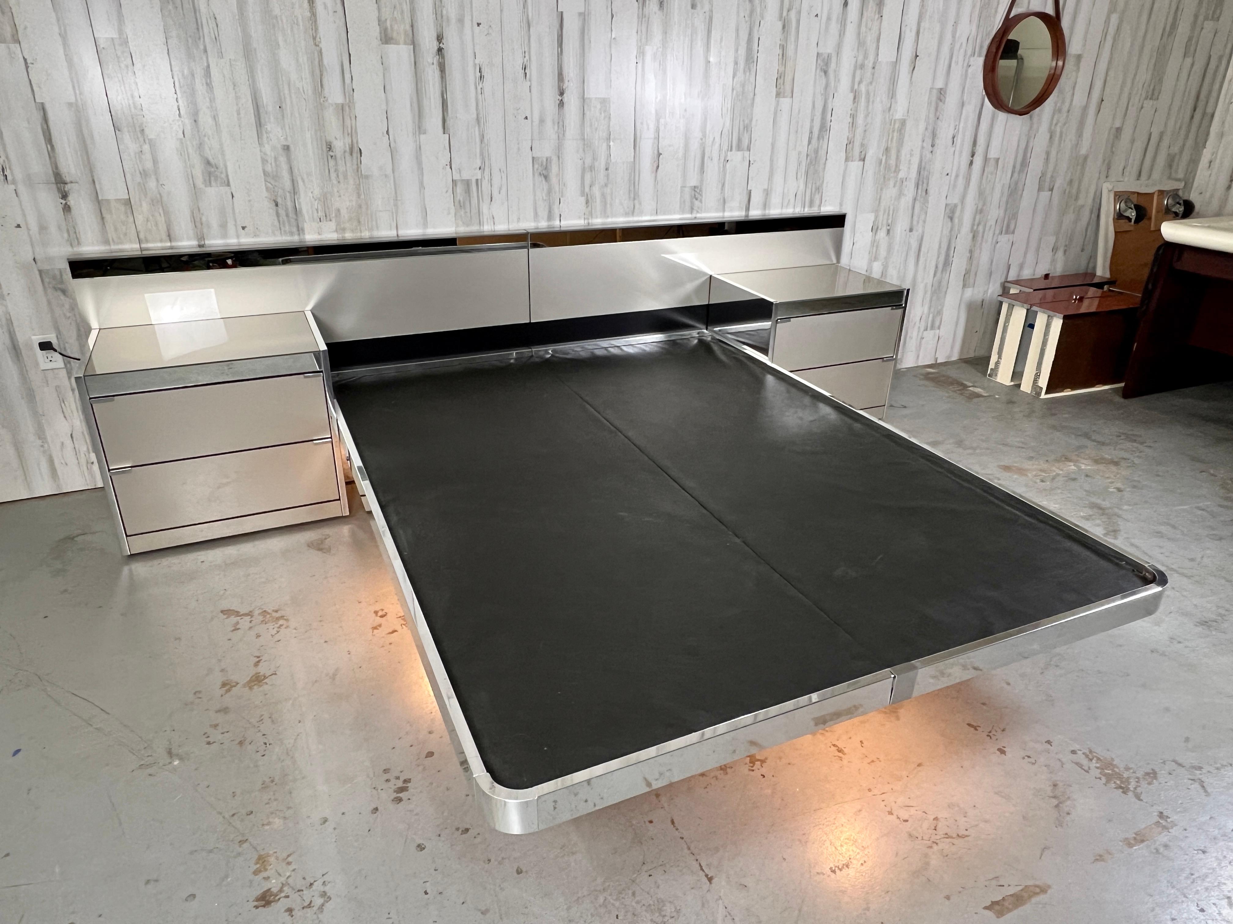 Modern O.B. Solie for Ello Chrome & Mirror Platform Bed-Queen Size
