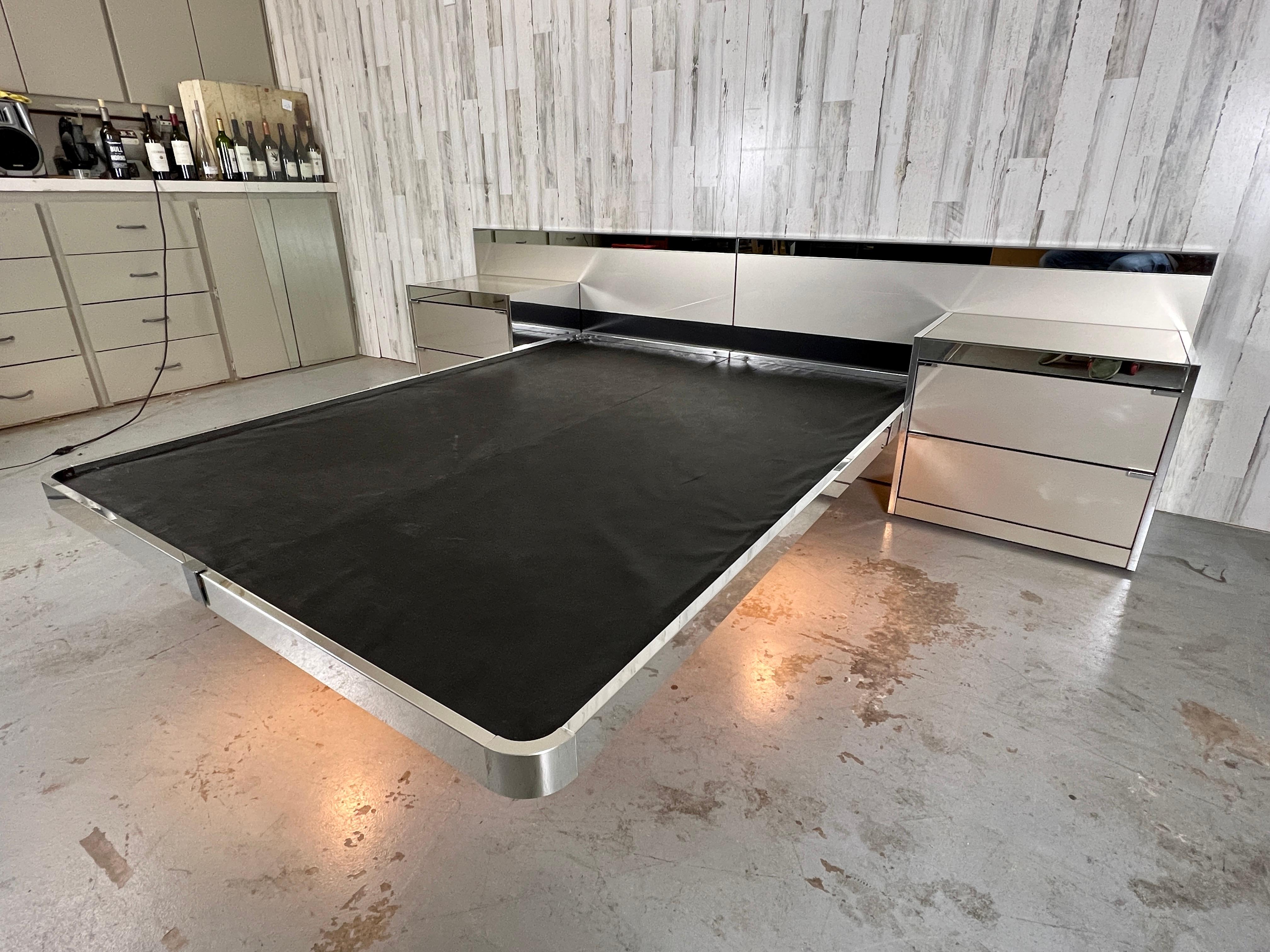 20th Century O.B. Solie for Ello Chrome & Mirror Platform Bed-Queen Size