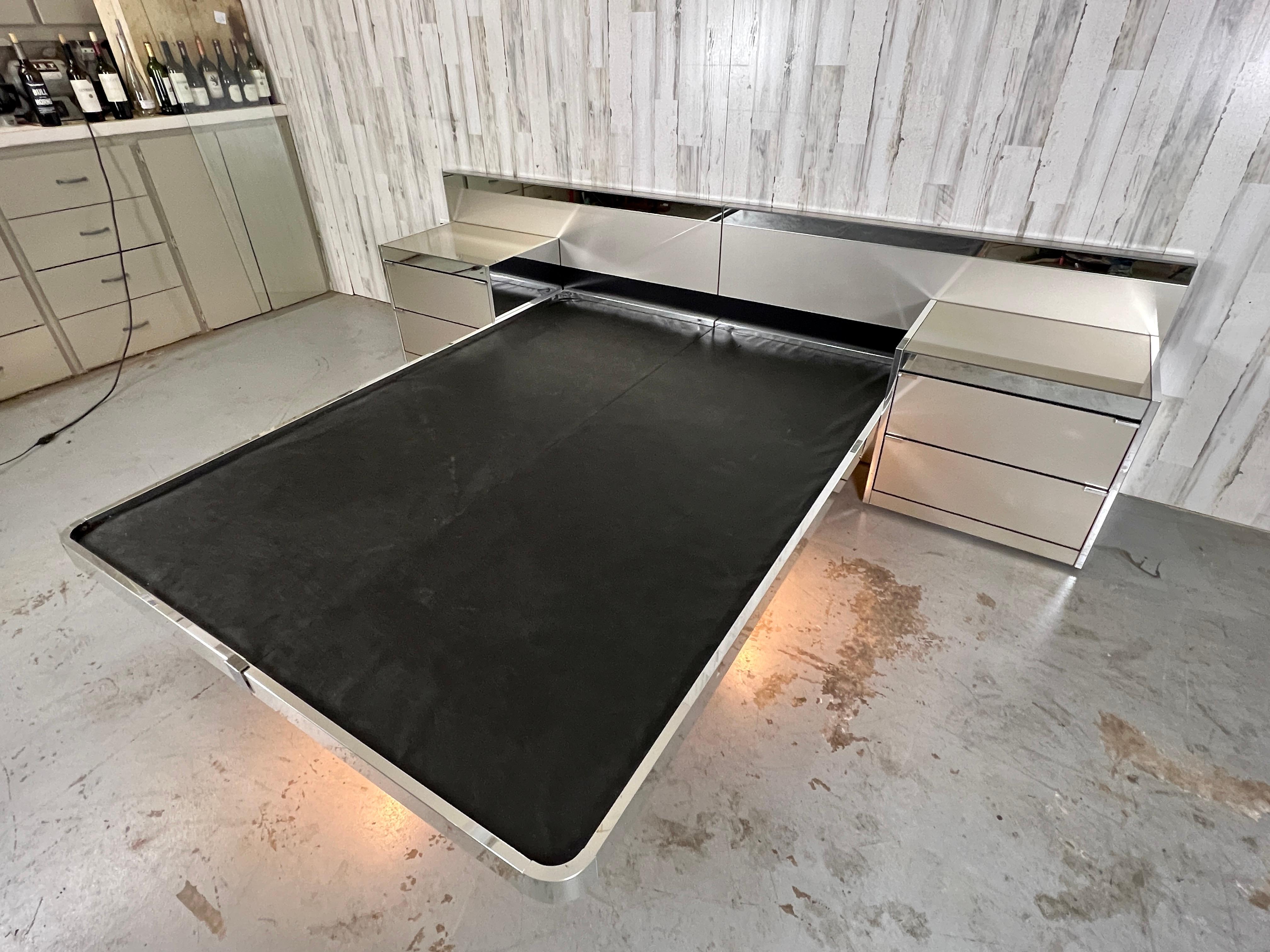 Glass O.B. Solie for Ello Chrome & Mirror Platform Bed-Queen Size