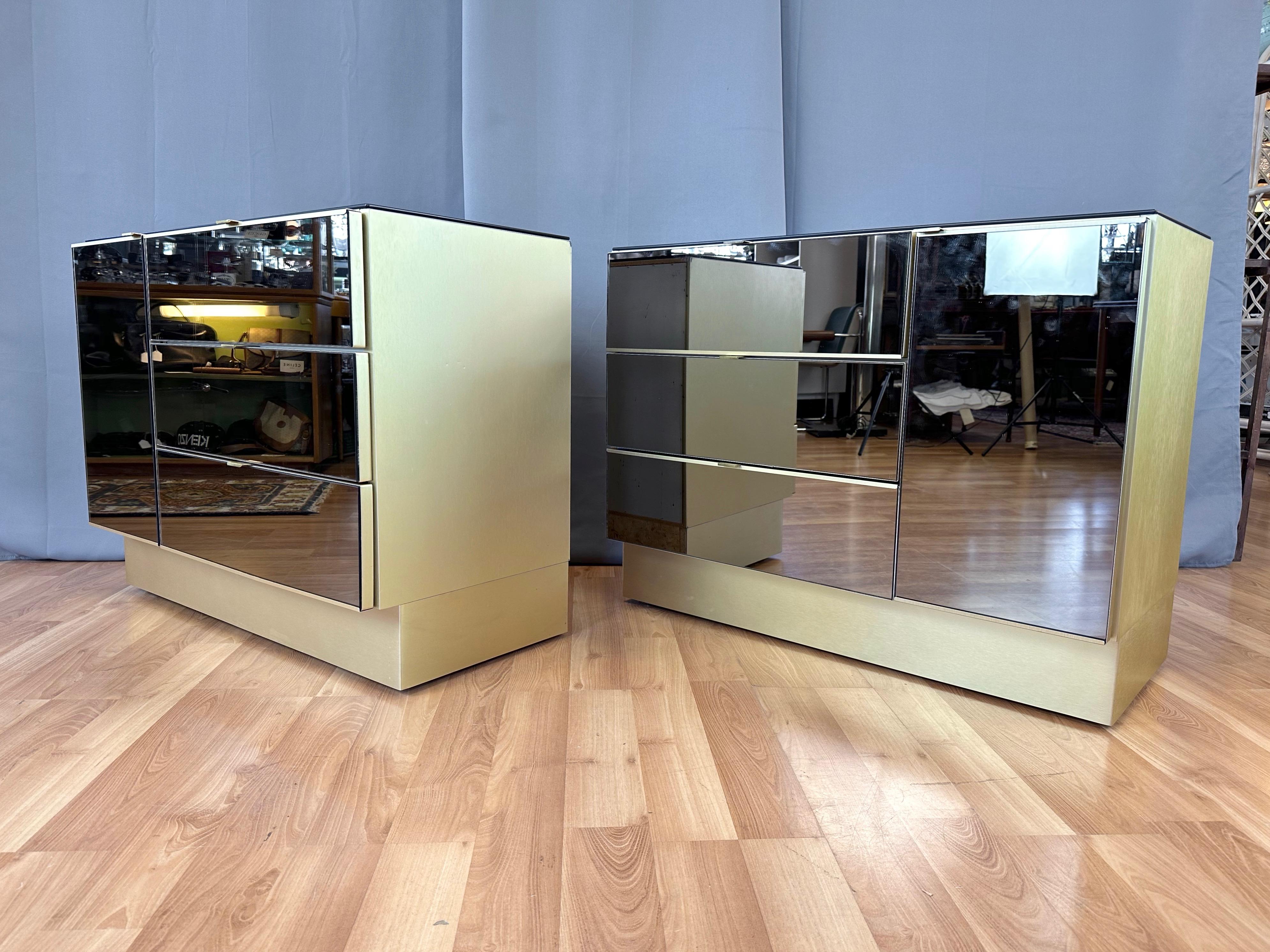 O.B. Solie for Ello Mirrored and Brass Bachelor Chest, circa 1980, Two Available 9