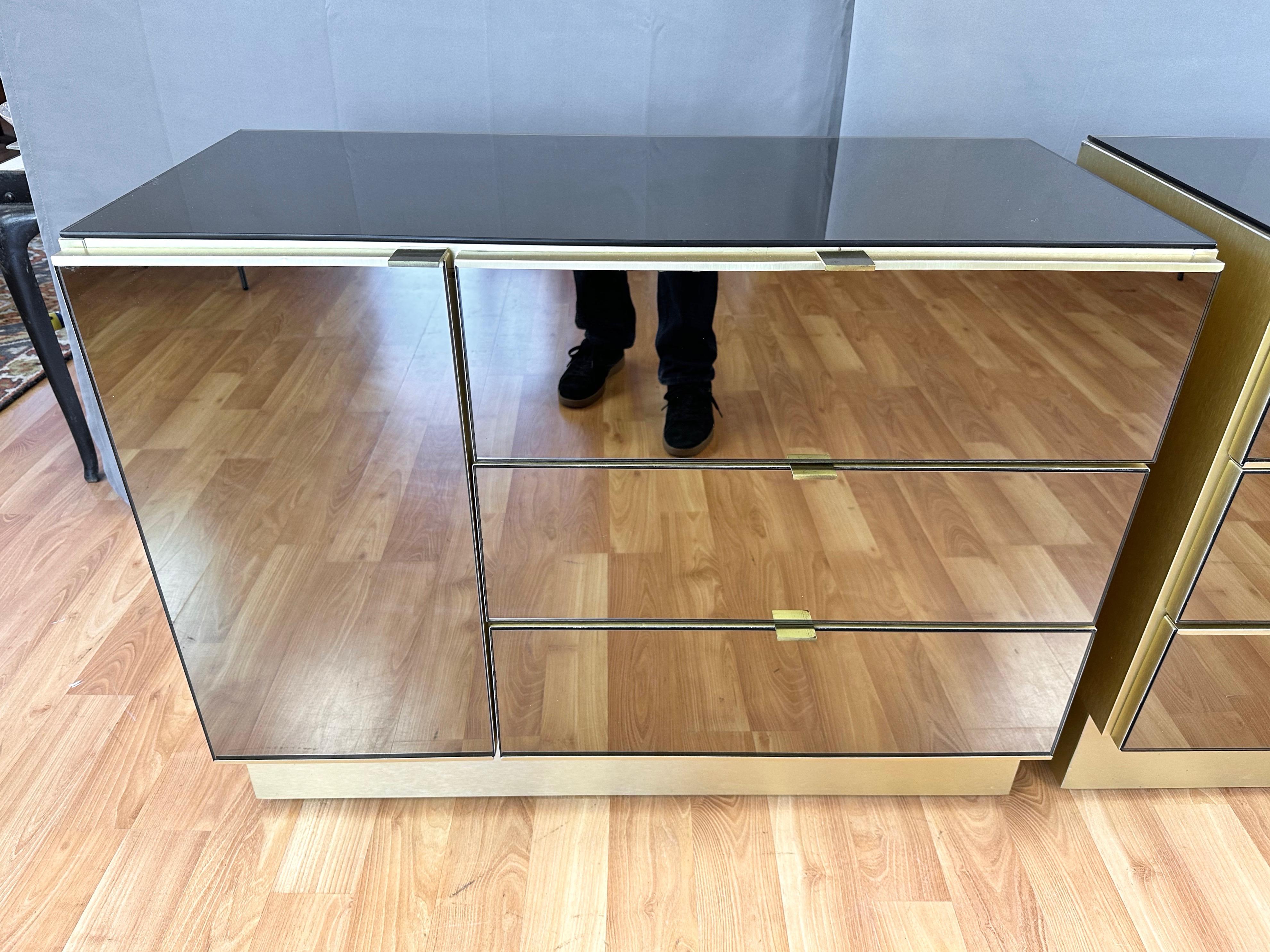 O.B. Solie for Ello Mirrored and Brass Bachelor Chest, circa 1980, Two Available In Good Condition In San Francisco, CA