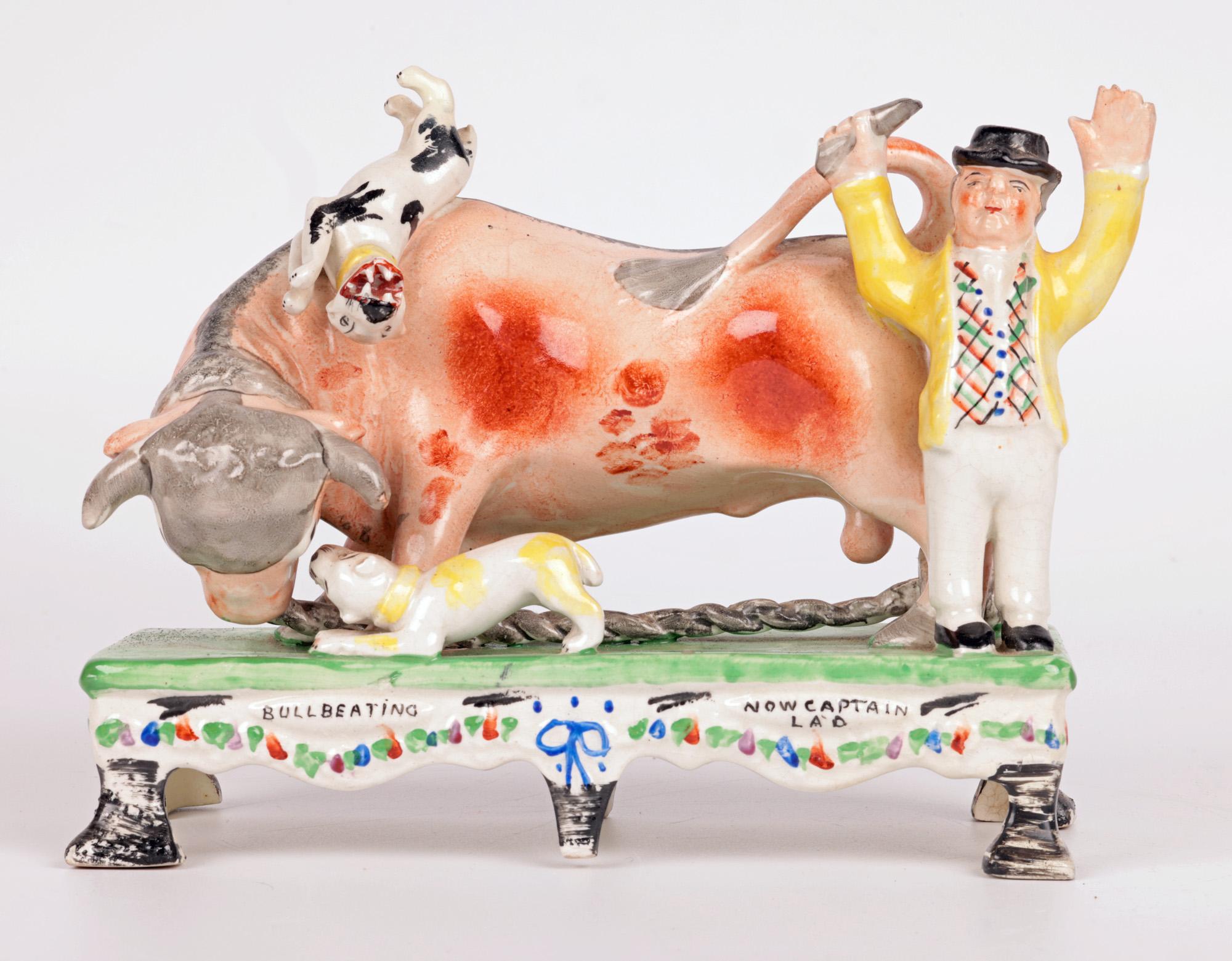 Obadiah Sherratt Grupo de cerámica de Staffordshire para cebo de toro Glaseado en venta