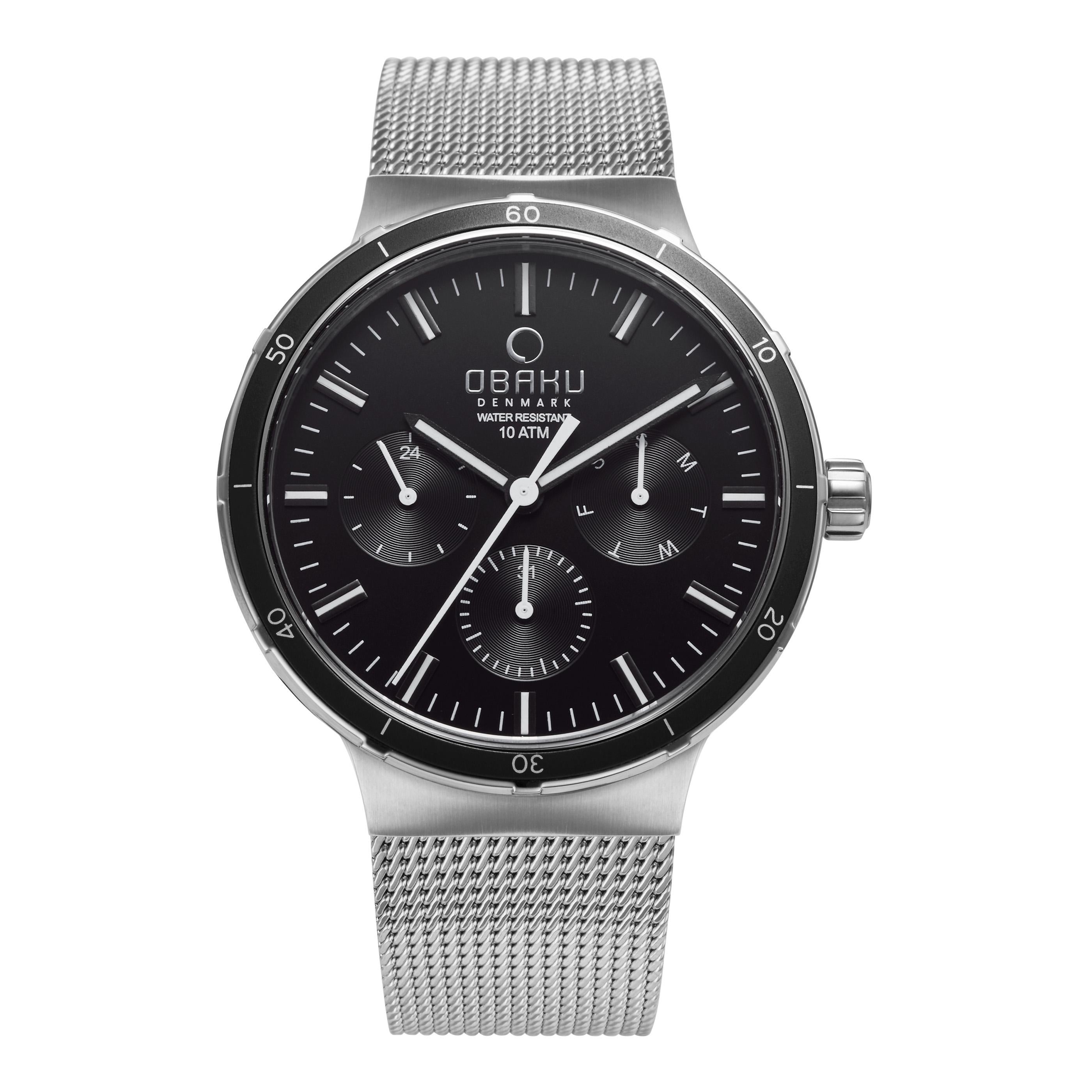 This watch includes a two-year warranty. 

Case: Steel
Dial: Black
Strap: Stainless Steel Mesh Bracelet
Water Resistant: 10 ATM
Size: 43.0 x 49.3 mm
Design by: Christian Mikkelsen
Item Code: V220GMCBMC
Movement: Multi-function