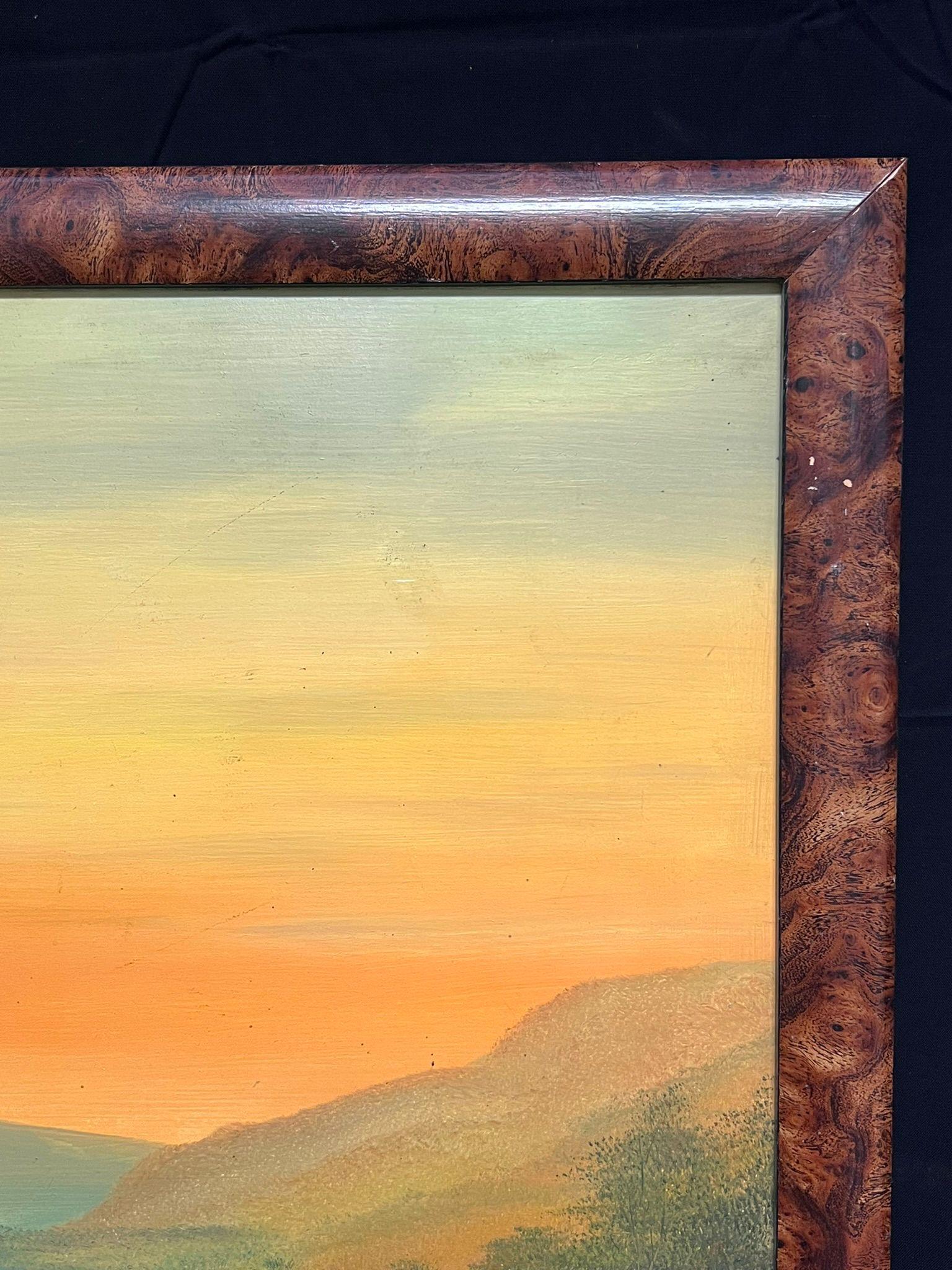 Figura che cavalca attraverso il tramonto arancione sulla valle Pittura ad olio inglese antica - Painting Scuola inglese di Obed Hodges