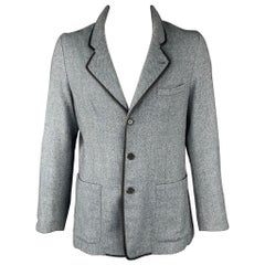 Used OBEDIENT SONS Size 44 Blue & Grey Herringbone Wool Blend Sport Coat