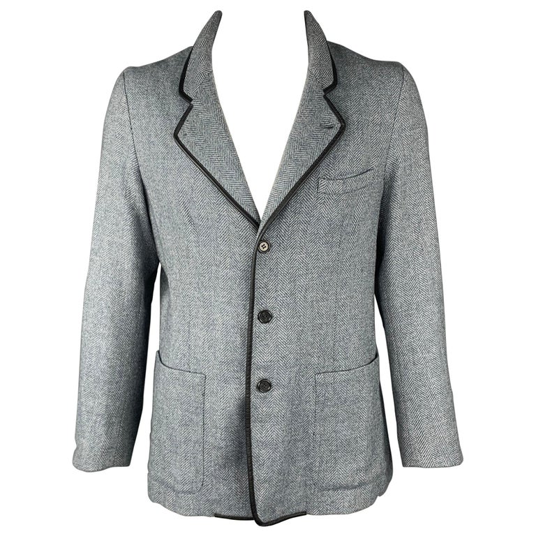 OBEDIENT SONS Size 44 Blue and Grey Herringbone Wool Blend Sport Coat For  Sale at 1stDibs
