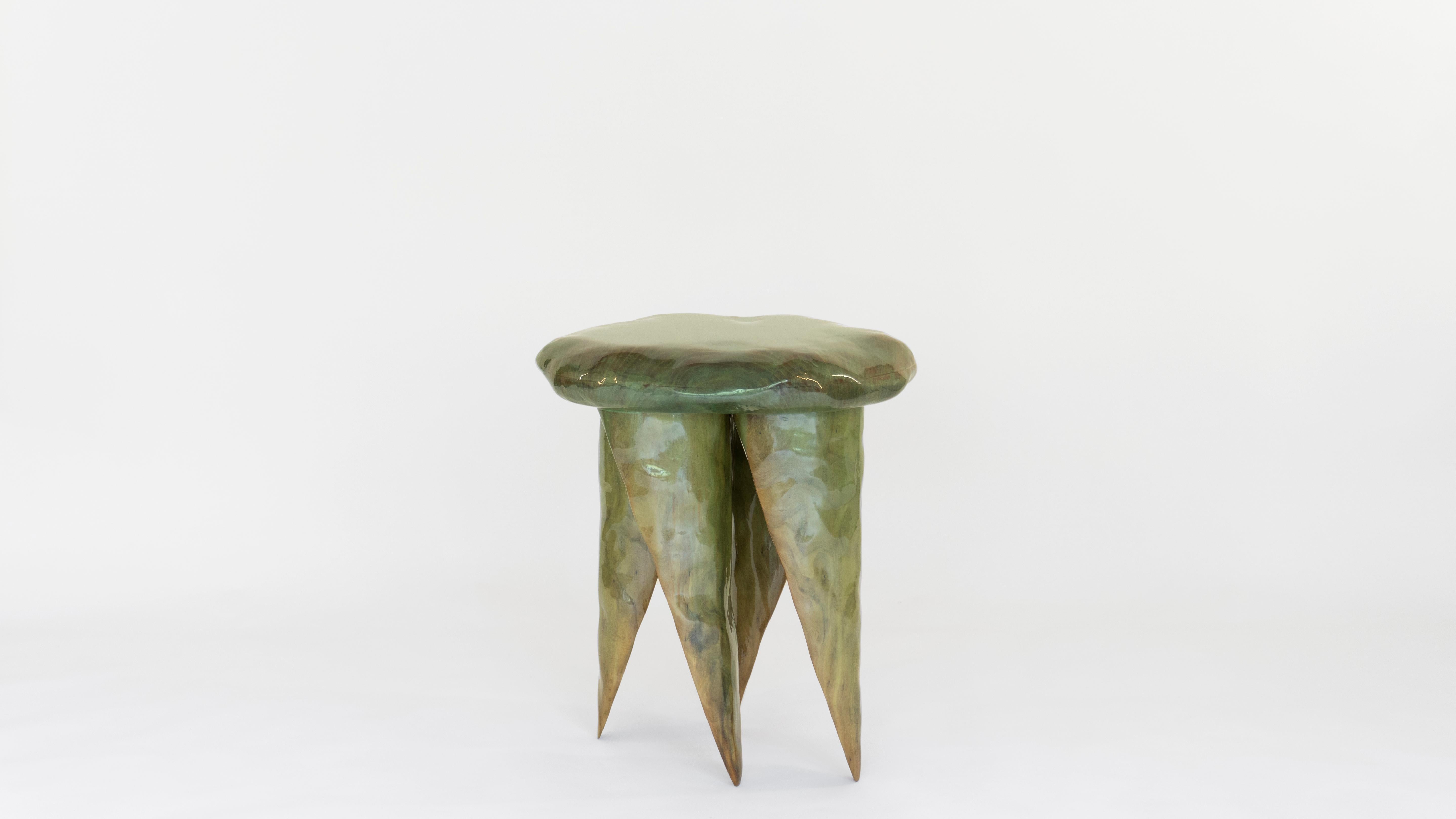 Obeisance Side Table by Henry D'ath
Dimensions: D 50 x H 50 cm
Materials: Wood.
Available in natural finish too.

Piece is handmade by artist.

The Obeisance side table is propped upon four stout limbs, mirrored from one side to the other. From most
