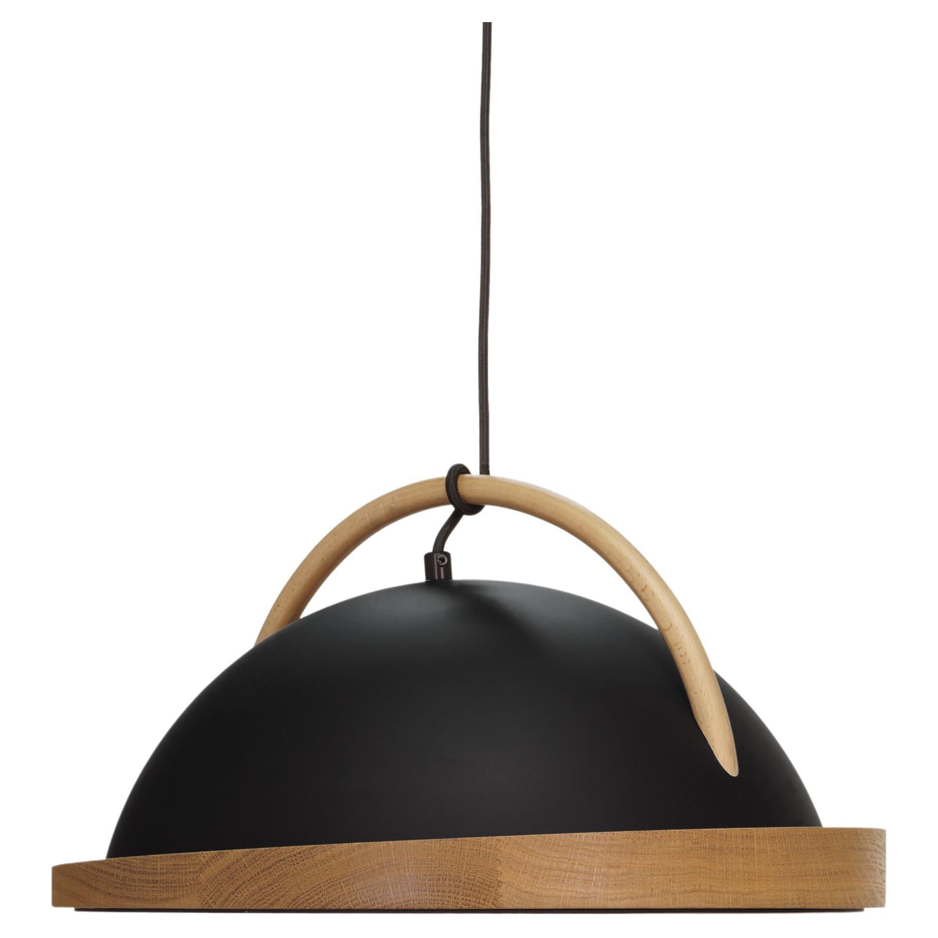 Obelia Pendant Light in Black with Solid Oak Rim by Troy Backhouse For Sale