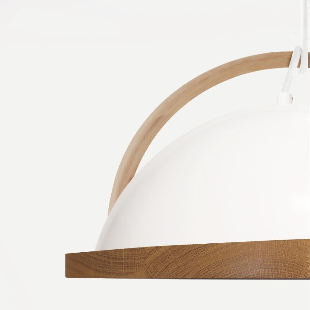 Modern Obelia Pendant Light in White with Solid Oak Rim by Troy Backhouse For Sale