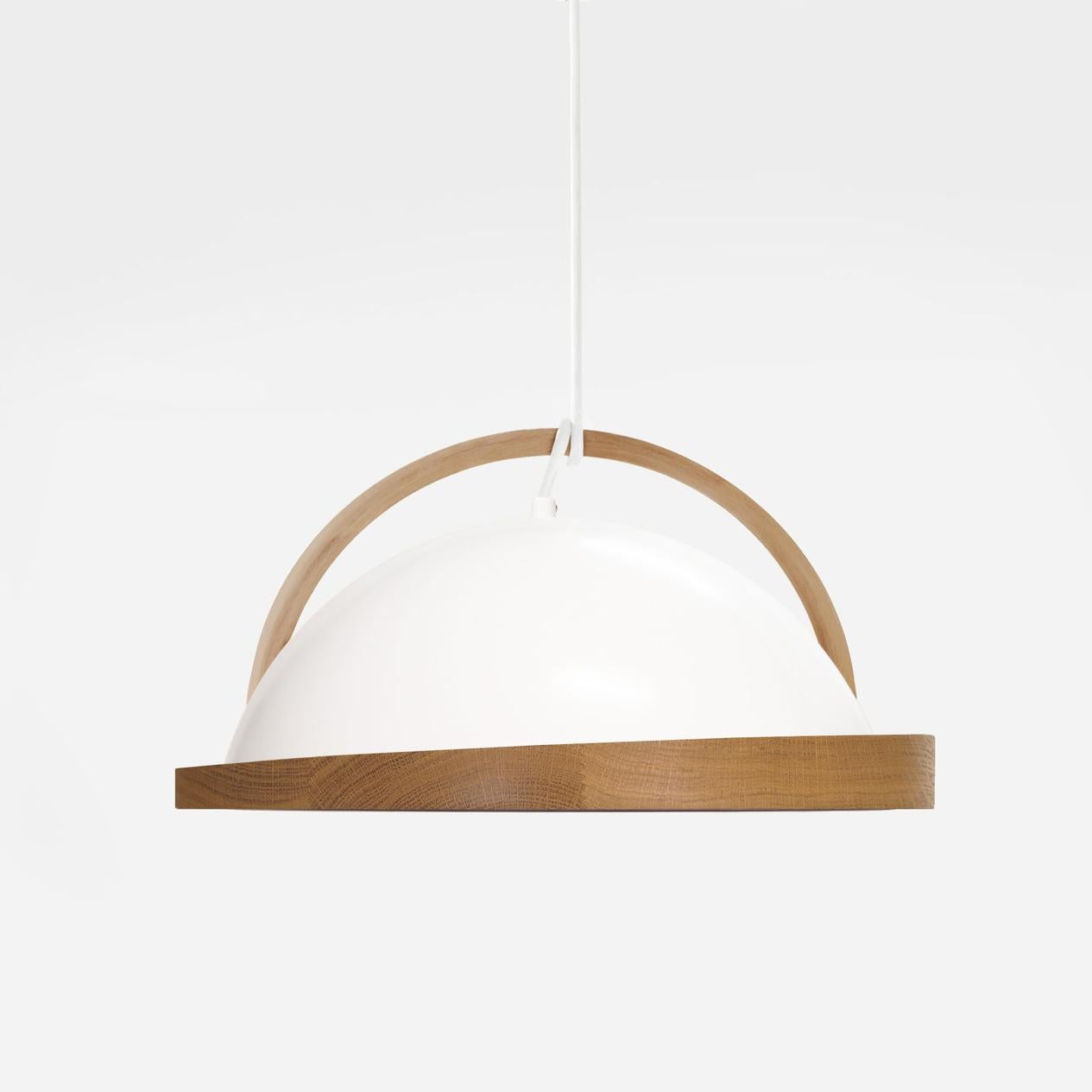 Hand-Crafted Obelia Pendant Light in White with Solid Oak Rim by Troy Backhouse For Sale
