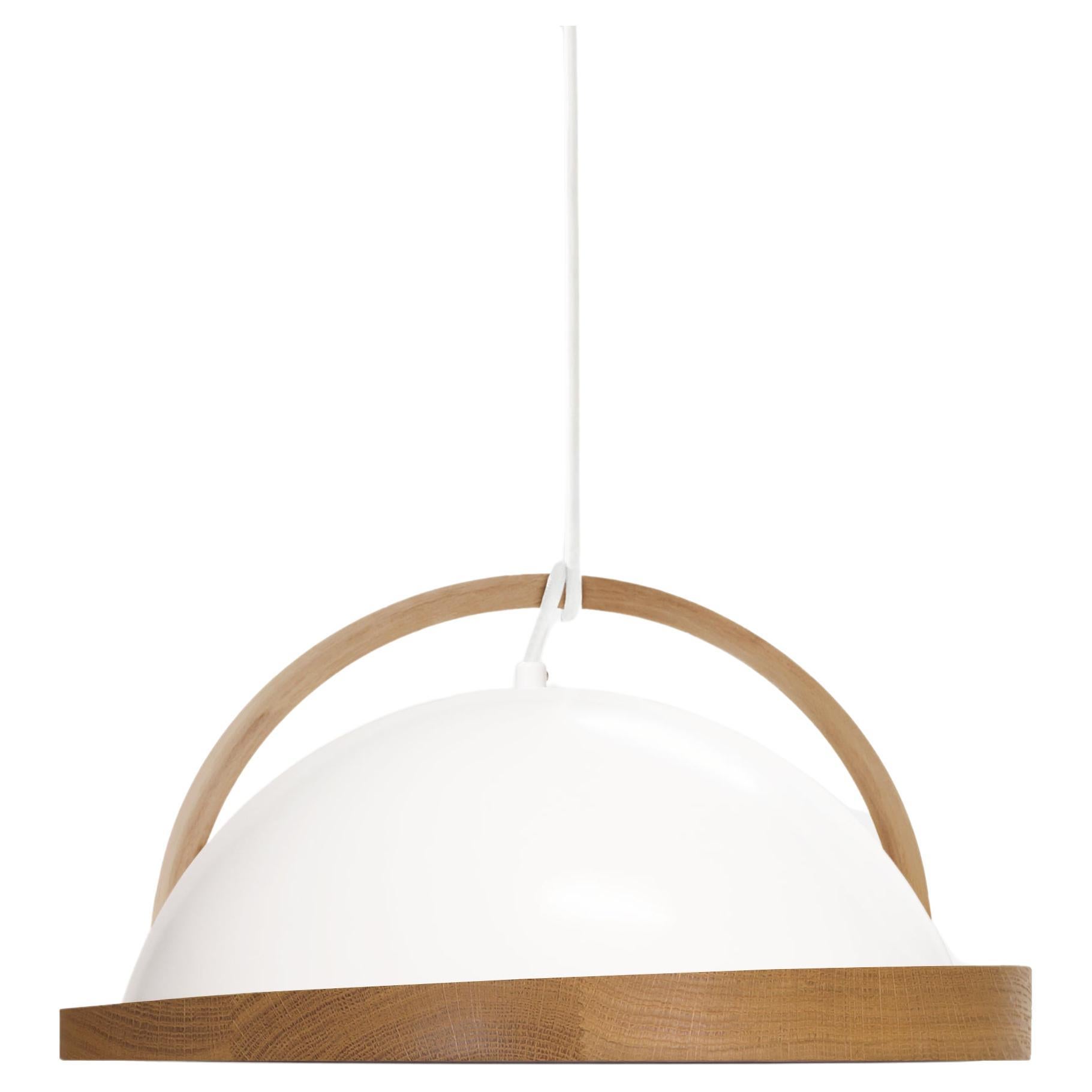 Obelia Pendant Light in White with Solid Oak Rim by Troy Backhouse For Sale