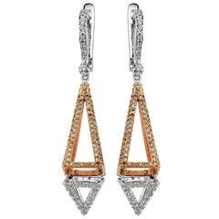  18 Karat Gold Obelisken-Ohrringe mit weißen Diamanten und Champagner-Diamanten