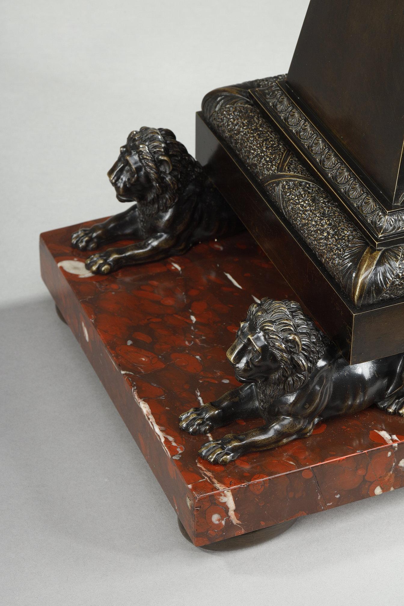 Obelisk clock in patinated and gilt bronze, Charles X For Sale 4
