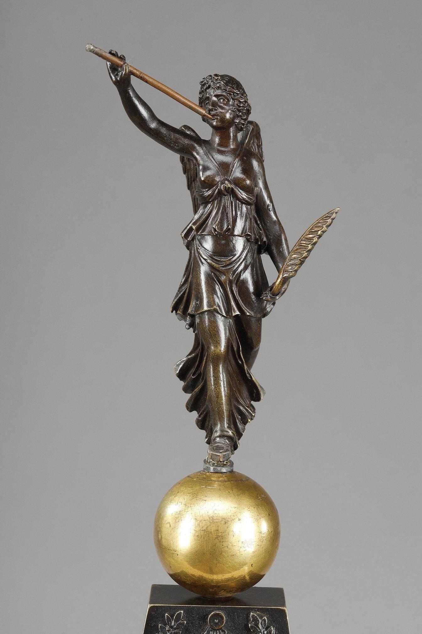 Obelisk clock in patinated and gilt bronze, Charles X For Sale 6