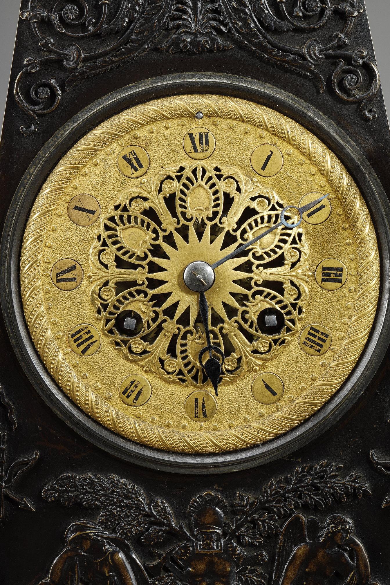 Obelisk clock in patinated and gilt bronze, Charles X For Sale 11