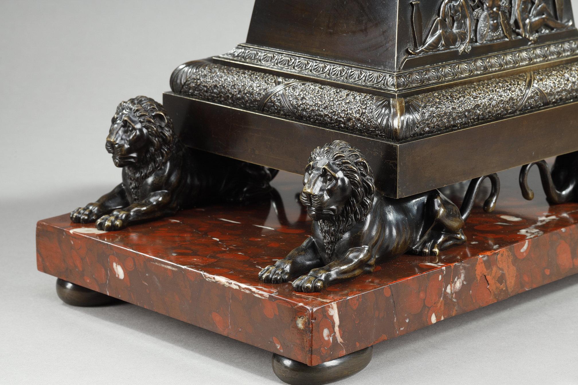 Obelisk clock in patinated and gilt bronze, Charles X For Sale 12