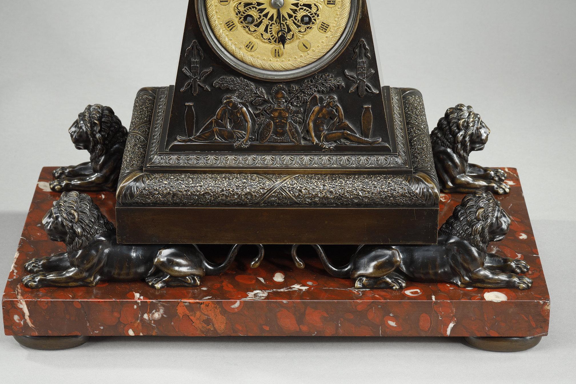 Obelisk clock in patinated and gilt bronze, Charles X For Sale 1