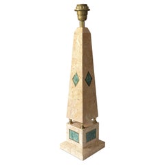 Obelisk Lamp in faux marble and brass veneer in the style of Jansen and Charles.