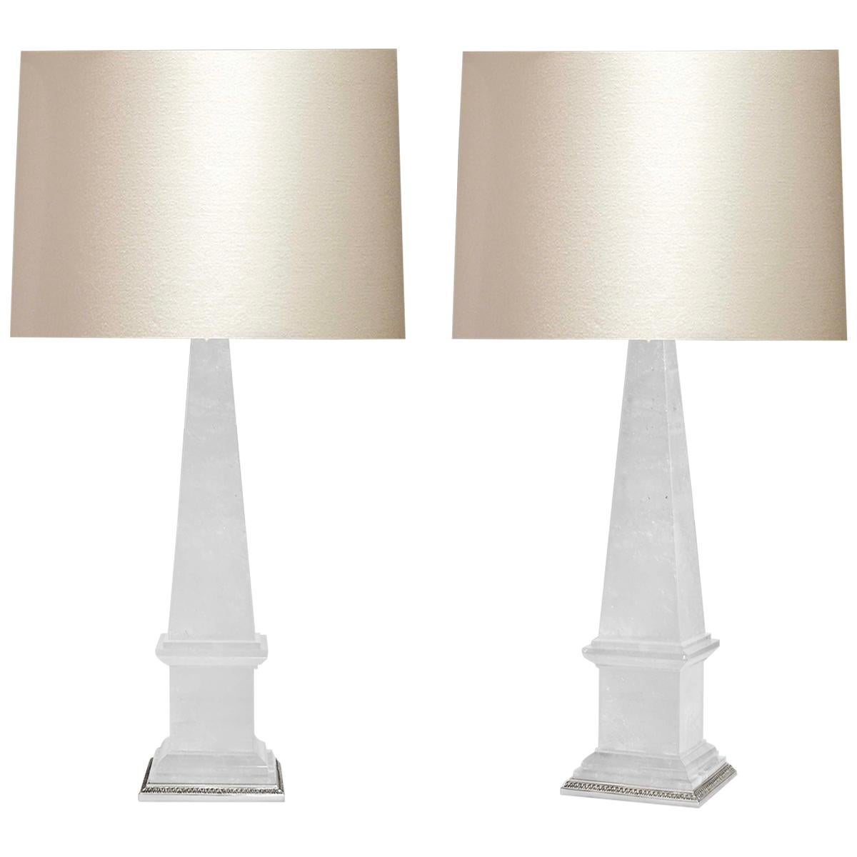 Large Pair Of Obelisk Rock Crystal Lamps by Phoenix