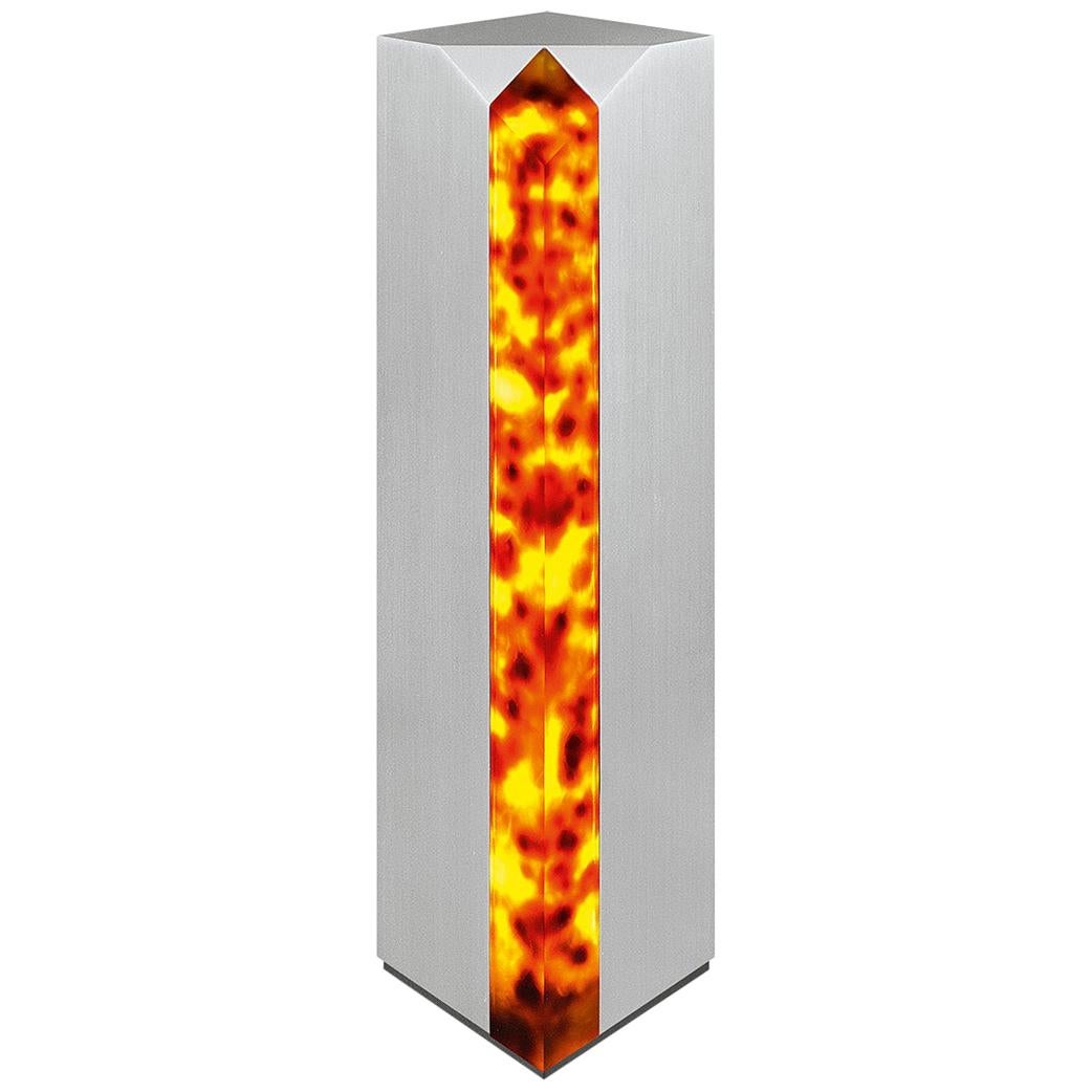 Modern Table Lamp 'Obelisk' in Stainless Steel and Tortoise Shell Effect For Sale