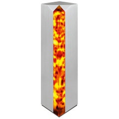 Modern Table Lamp 'Obelisk' in Stainless Steel and Tortoise Shell Effect