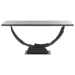 Console scultorea Obelisco con finitura in gesso bronzo e oro 23 carati
