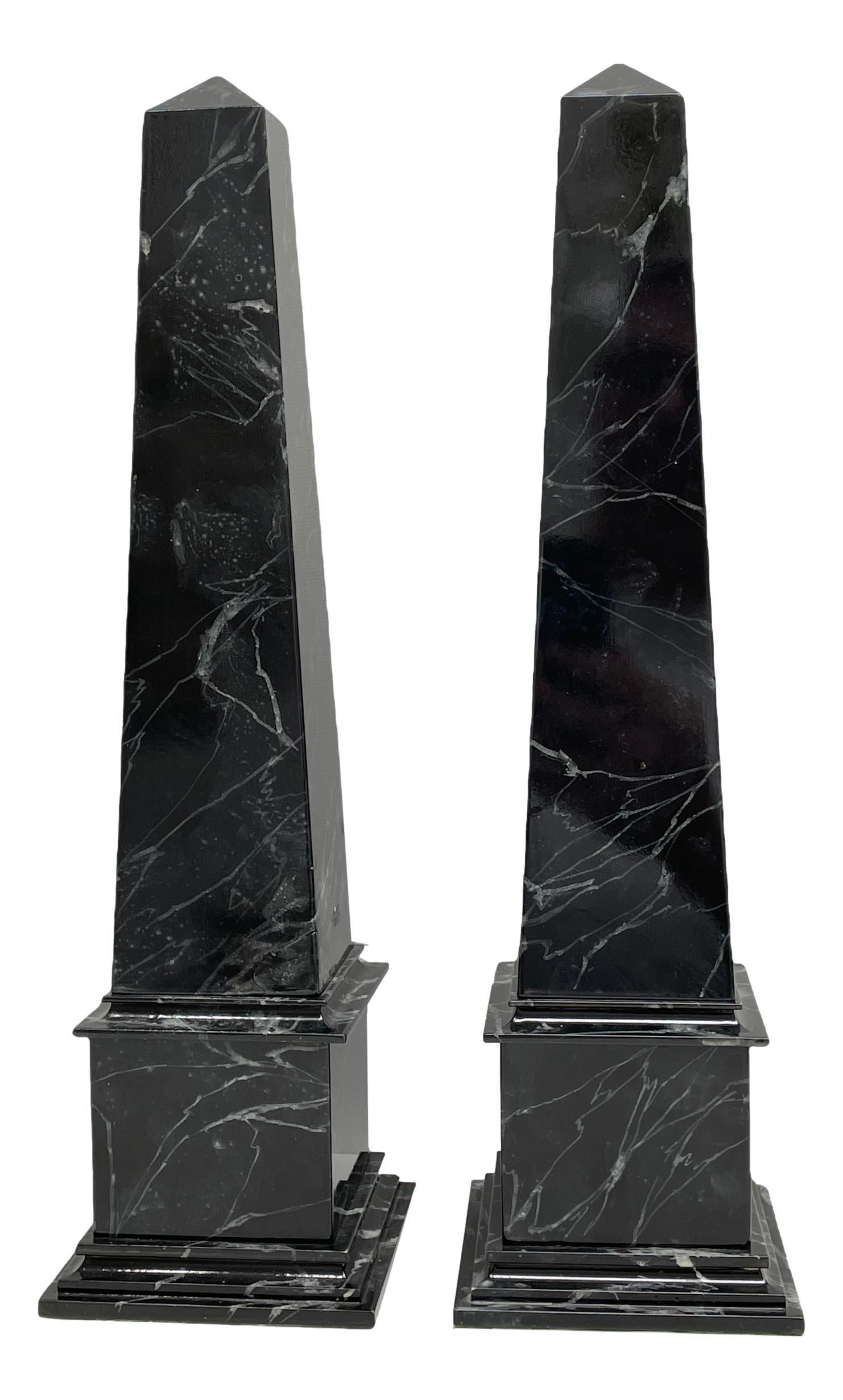 Art Nouveau Obelisk Sculpture Marbled Wood, Black and White, Antique Austria 1900s For Sale