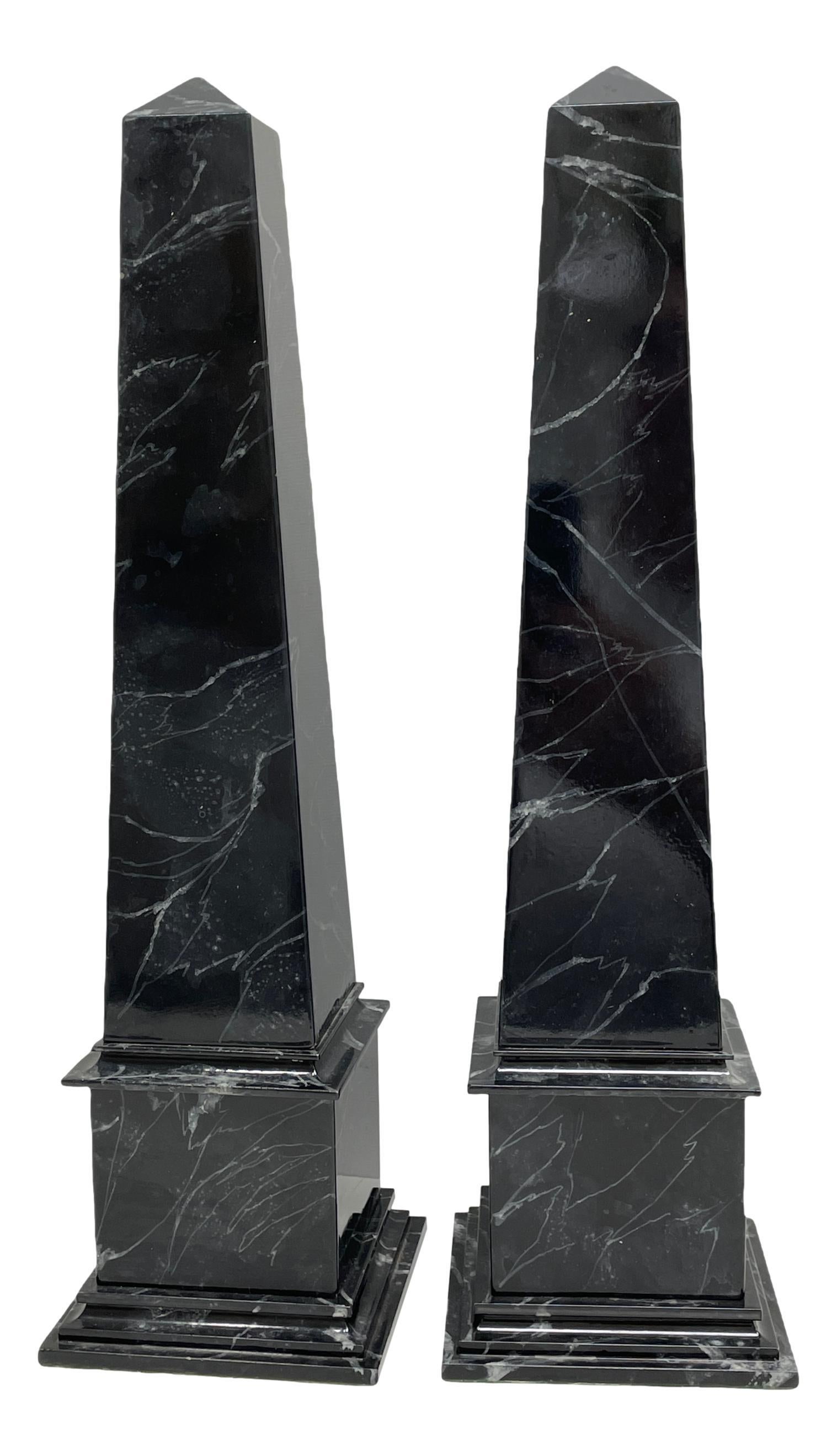 Hand-Crafted Obelisk Sculpture Marbled Wood, Black and White, Antique Austria 1900s For Sale