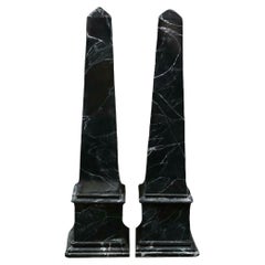 Obelisk Sculpture Marbled Wood, Black and White, Antique Austria 1900s