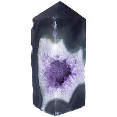 Obelisk Shaped Amethyst Cluster White Quartz Grey Agate and Green Celadonite Obelisk Shaped Amethyst Cluster White Quartz Grey Agate and Green Celadonite