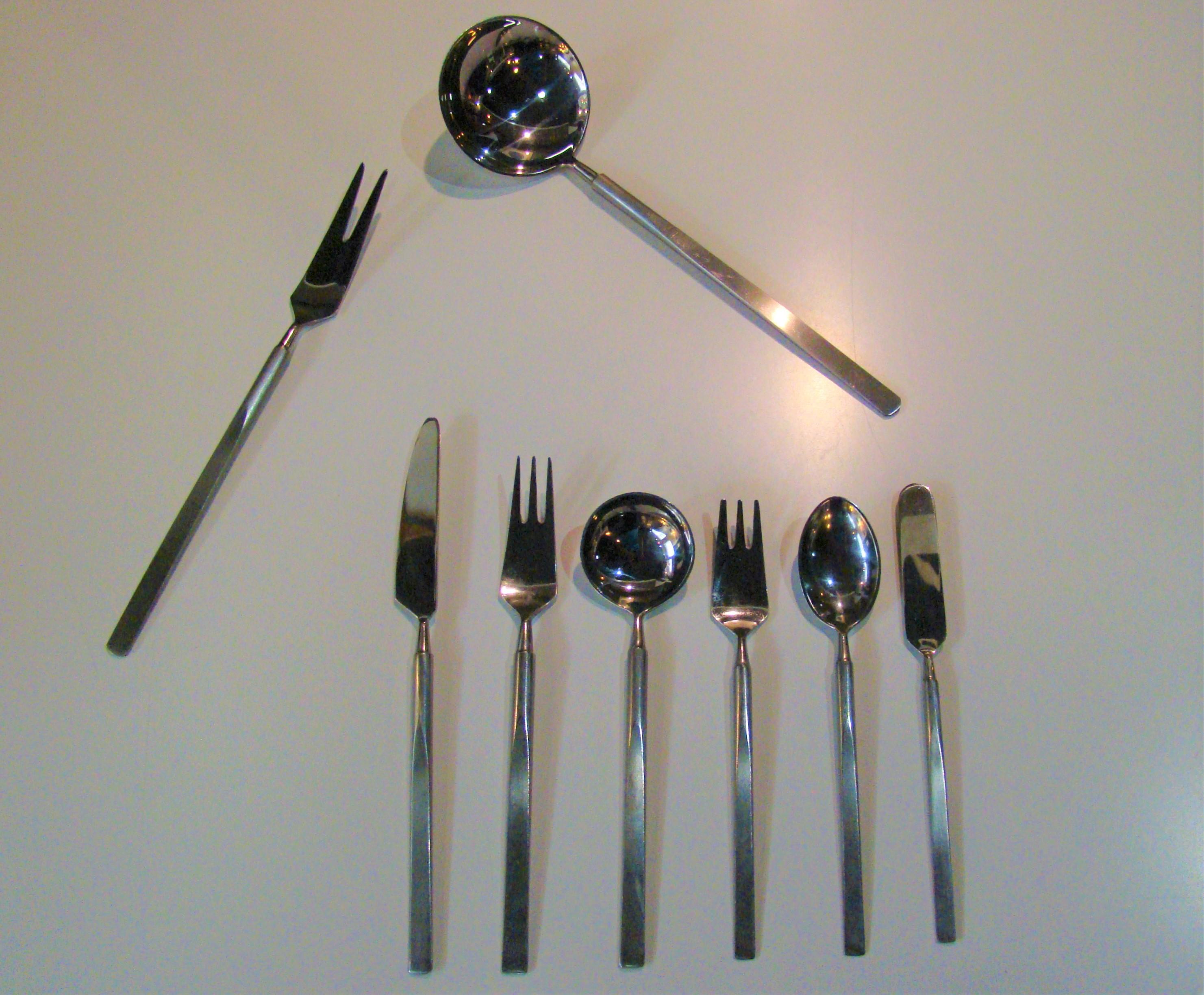 Obelisk Stainless Flatware by Erik Herlow for Copenhagen Cutlery Service for 8 For Sale 9