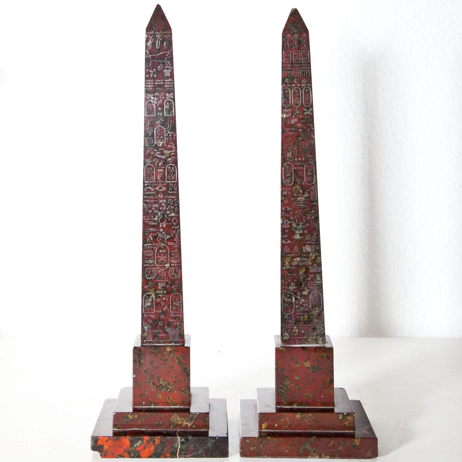 Egyptian Revival Pair of Obelisks, Red Serpentine, Cornwall England 19th Century For Sale