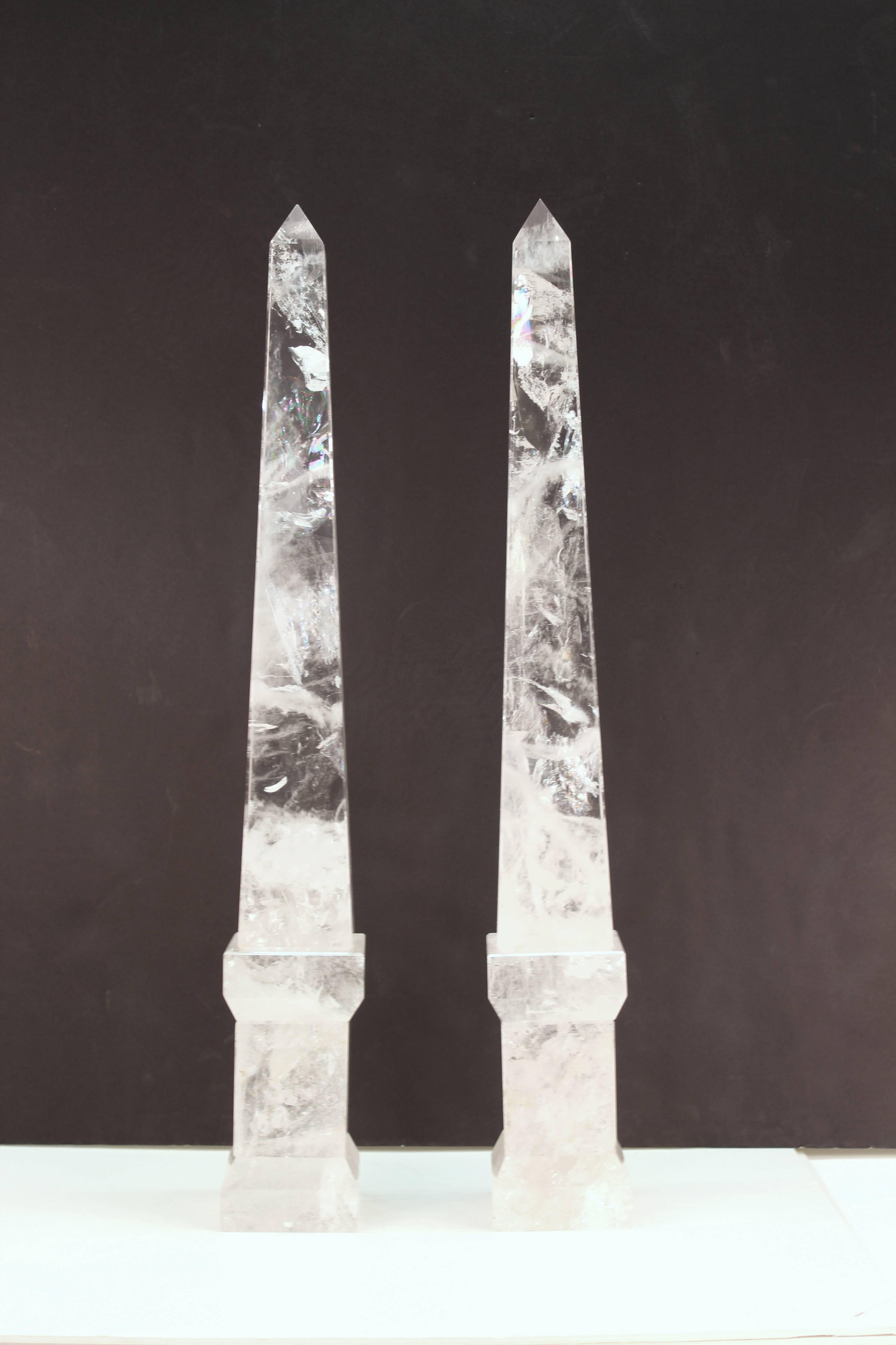 Neoclassical Revival Obelisks in Clear Hand Polished Rock Crystal