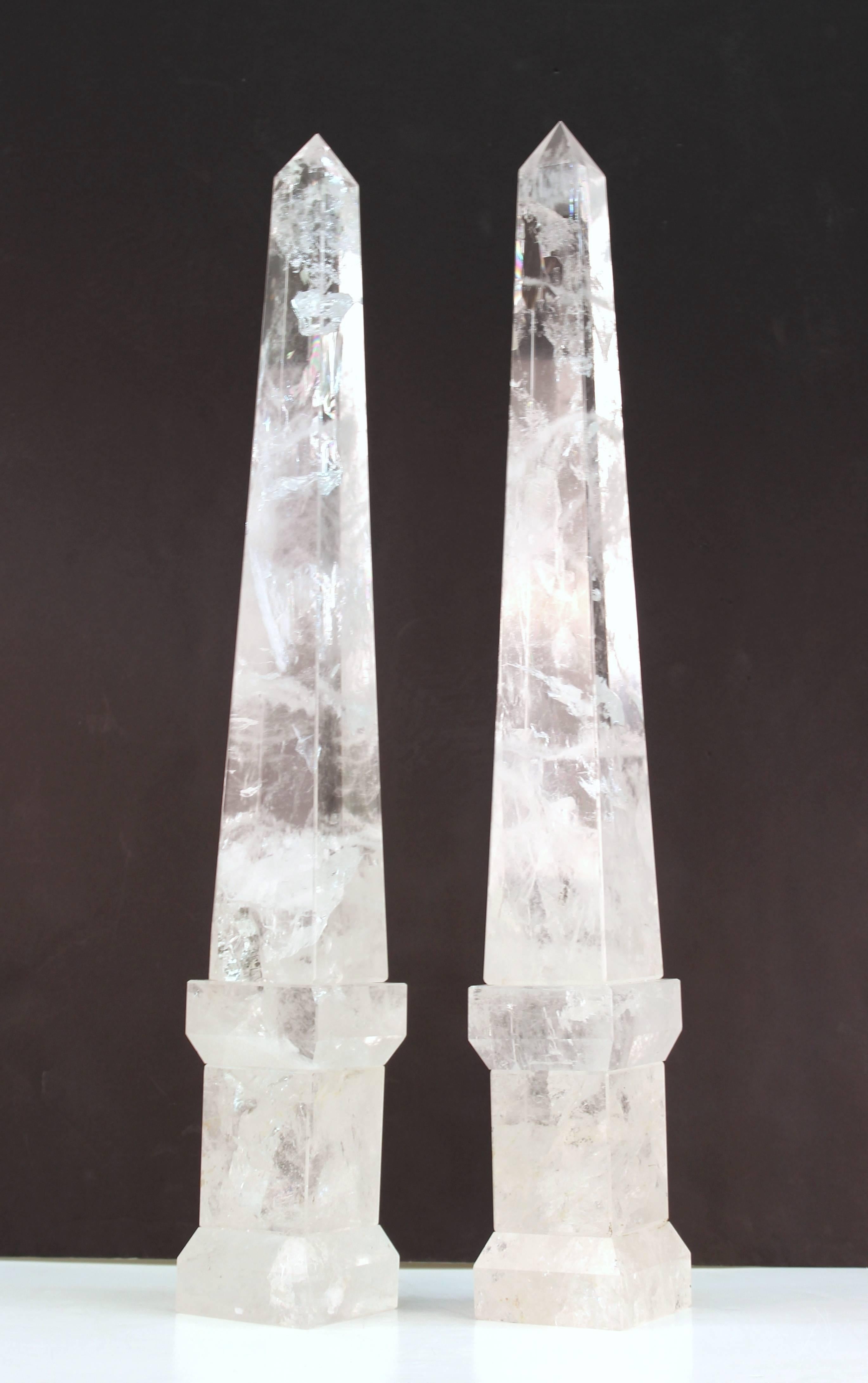 Obelisks in Clear Hand Polished Rock Crystal In Excellent Condition In New York, NY