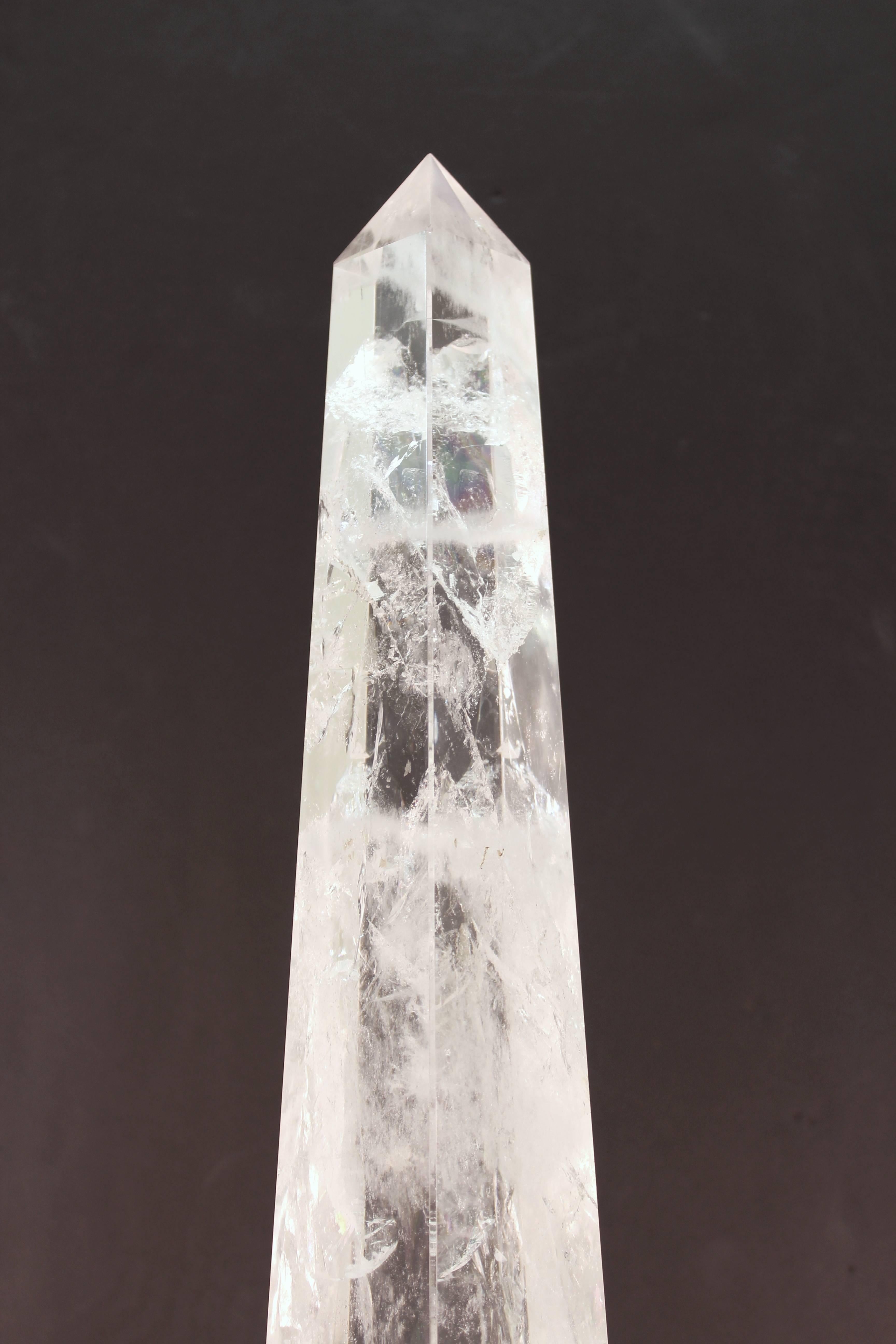 Late 20th Century Obelisks in Clear Hand Polished Rock Crystal