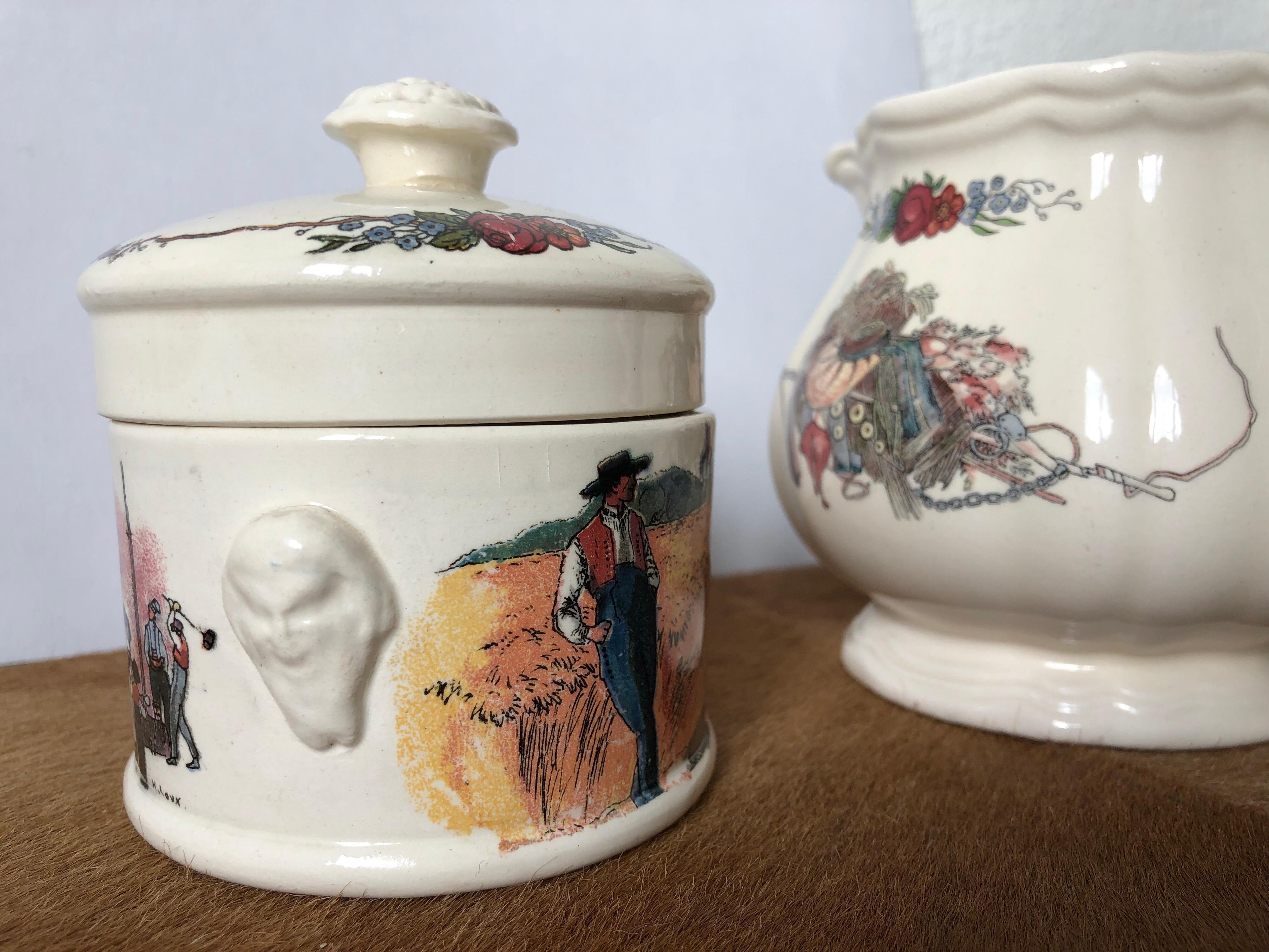 Mid-20th Century Obernai France Sarreguemines Lorraine Milk and Sugar Spice Jar, circa 1950