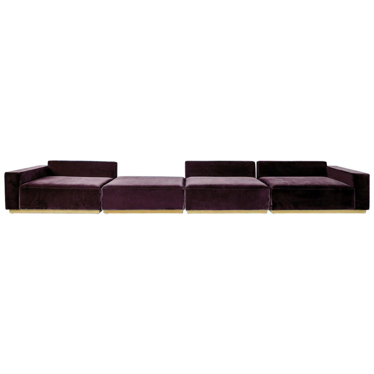 Oberon Purple Velvet Sofa Sectional by Atra For Sale