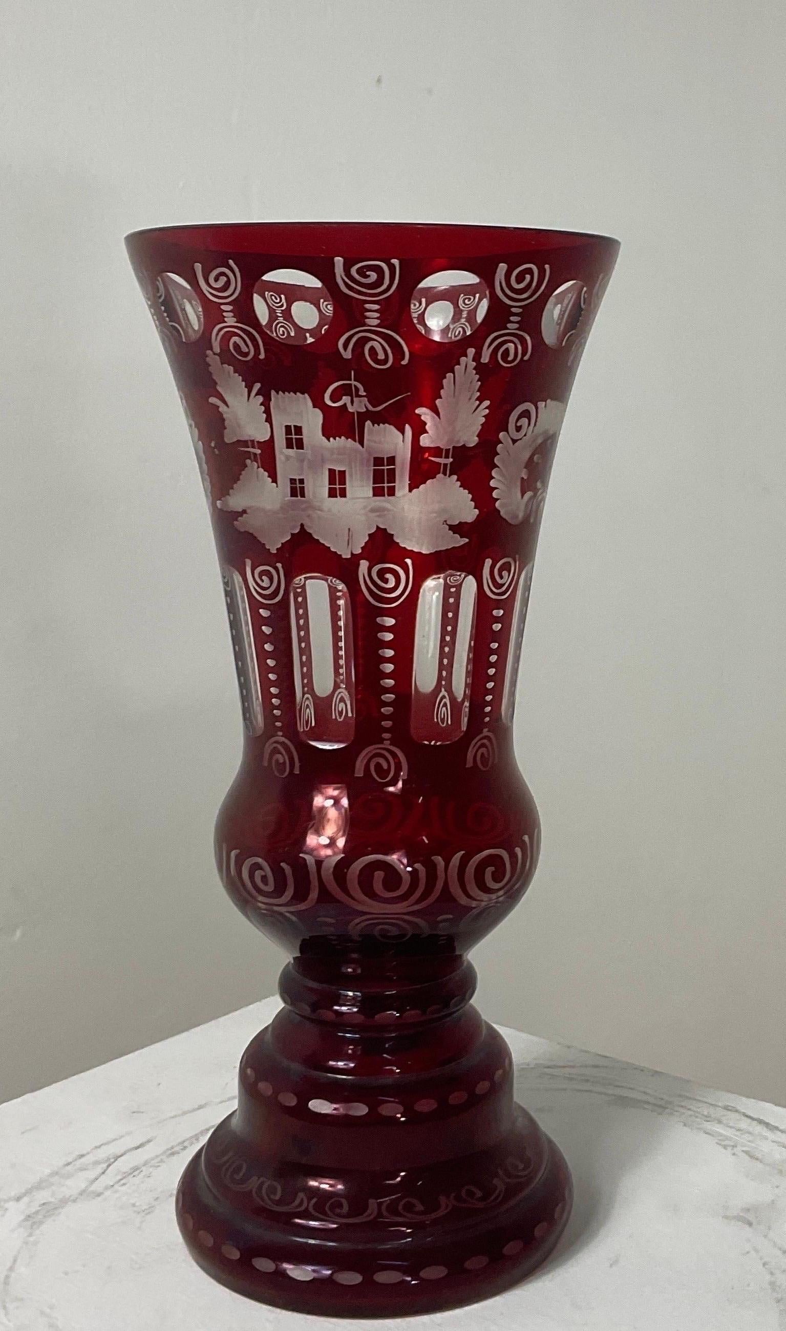 Crystal Oberstdorfer Glashütte - Egermann Antique Glass Vase For Sale