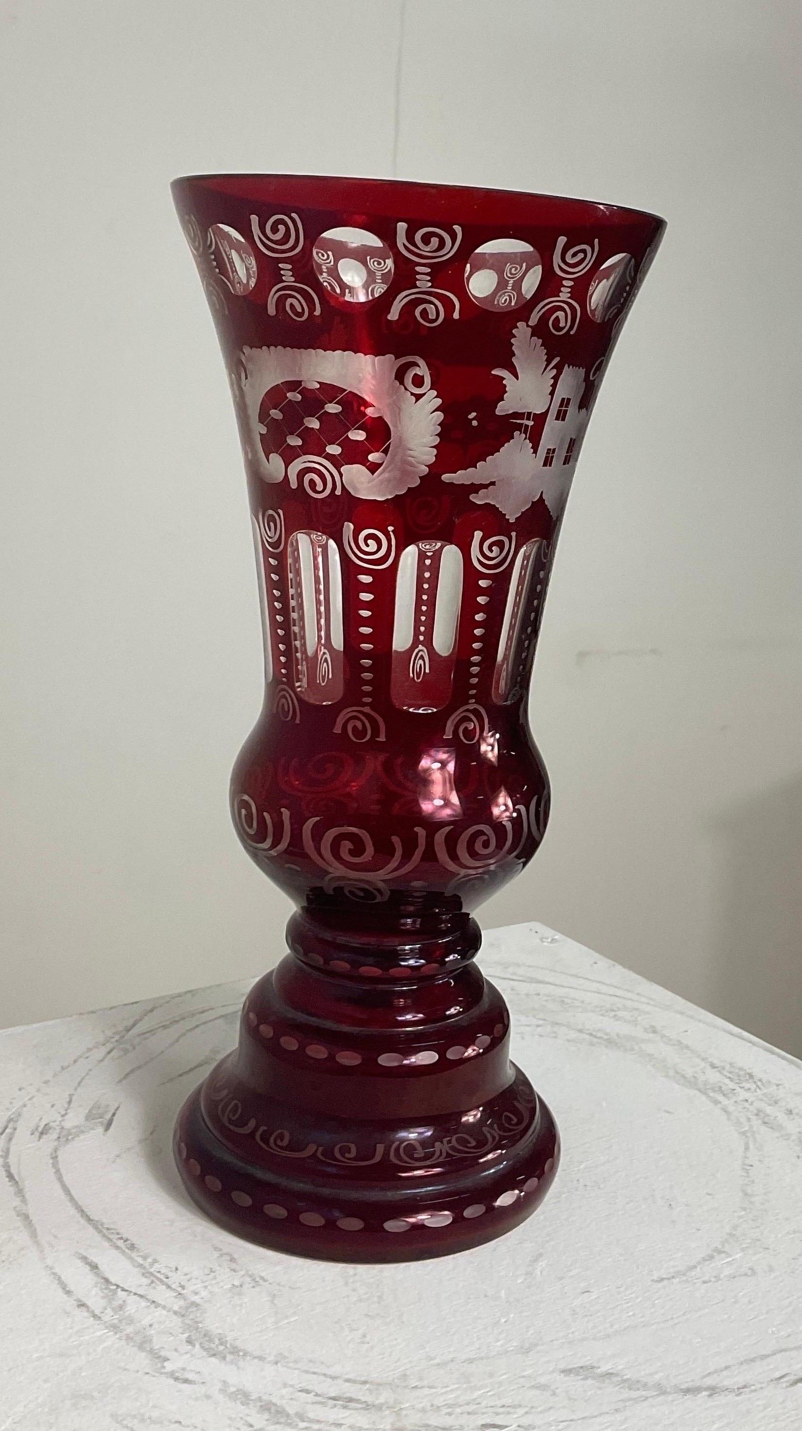Oberstdorfer Glashütte - Egermann Antique Glass Vase For Sale 2