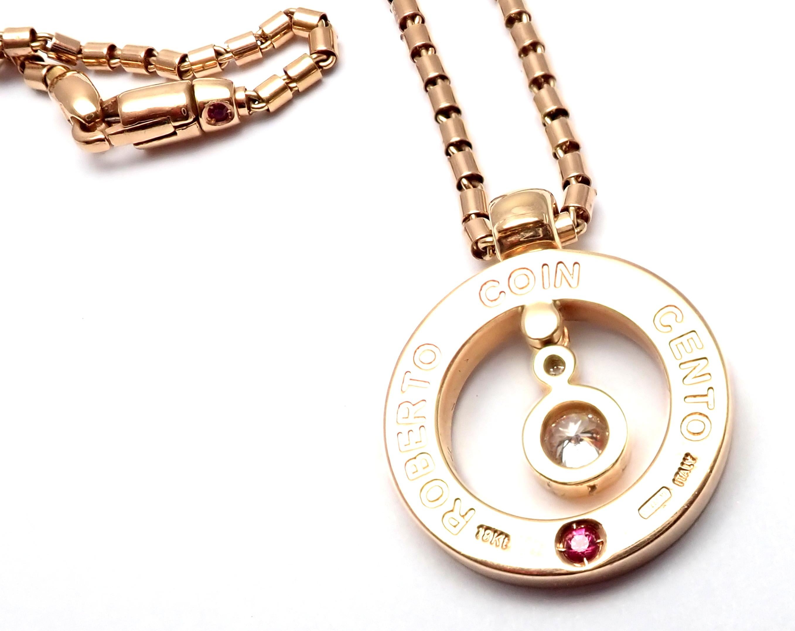 Women's or Men's Roberto Coin Cento Diamond Ruby Rose Gold Pendant Necklace