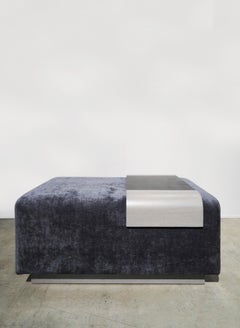 Obi Ottoman, Lavender Violet Wool Upholstery with Cerused Oak and Steel Tray