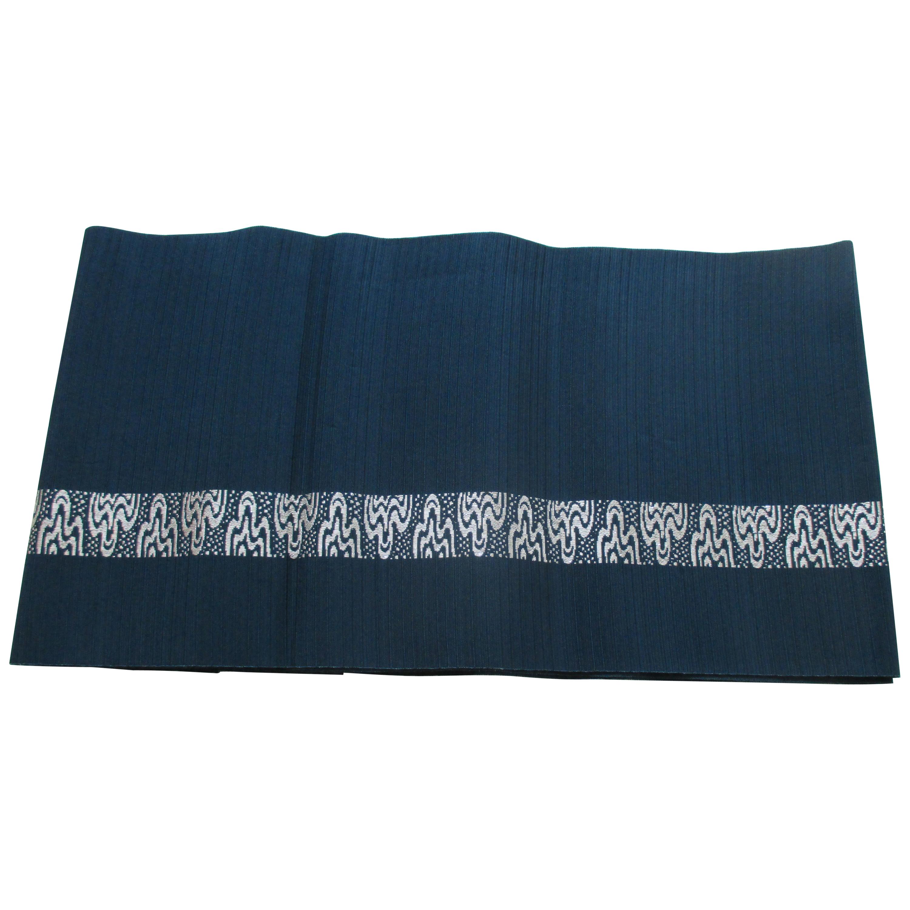 Blue & White Silk Woven Obi Textile Sash